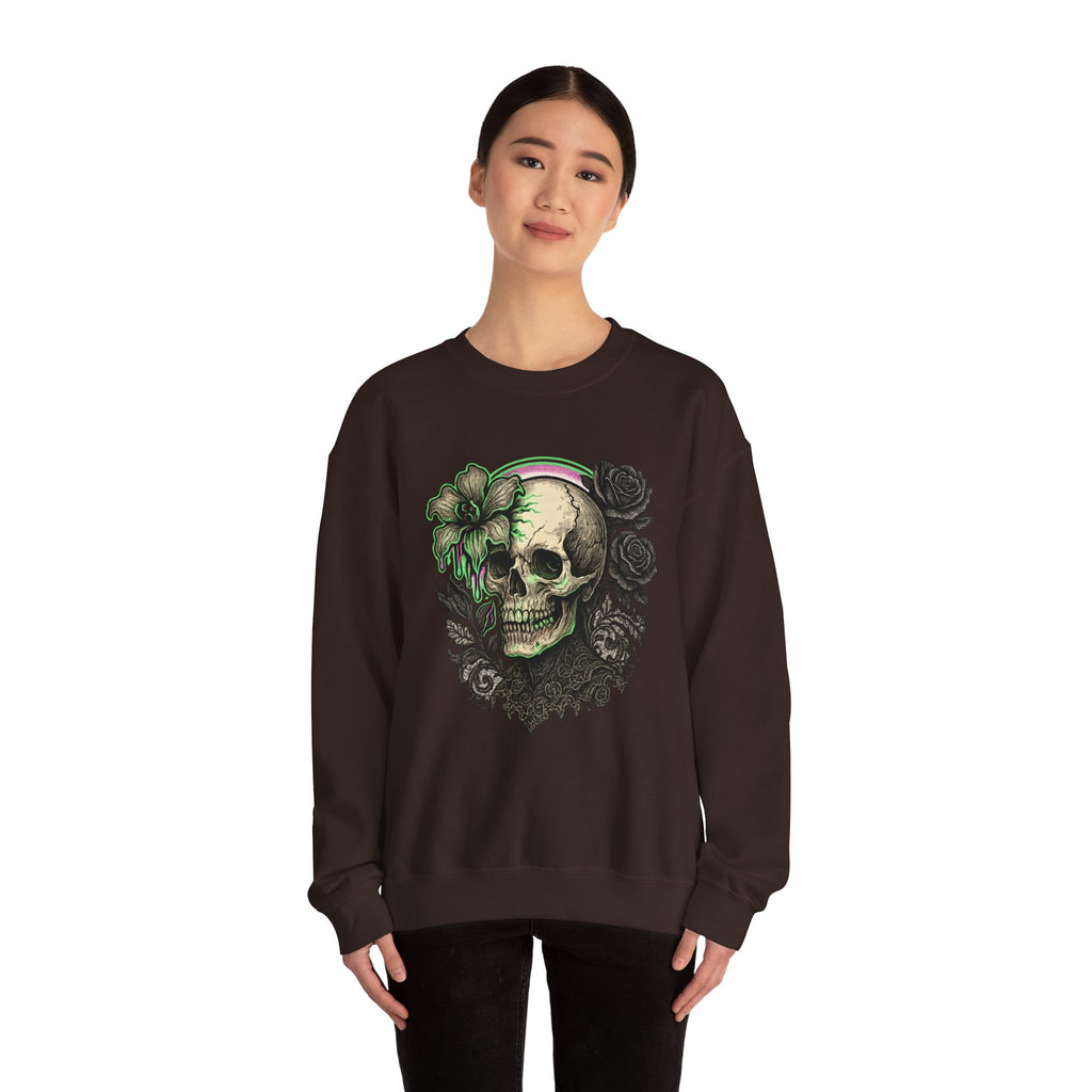 Gothic Skull with Neon Floral Sweatshirt