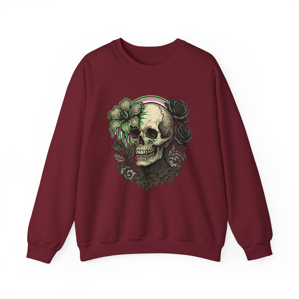 Gothic Skull with Neon Floral Sweatshirt