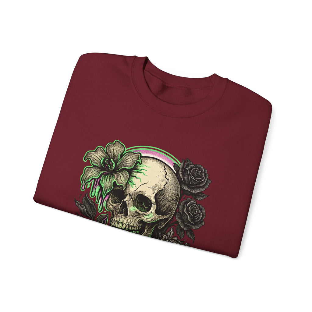 Gothic Skull with Neon Floral Sweatshirt