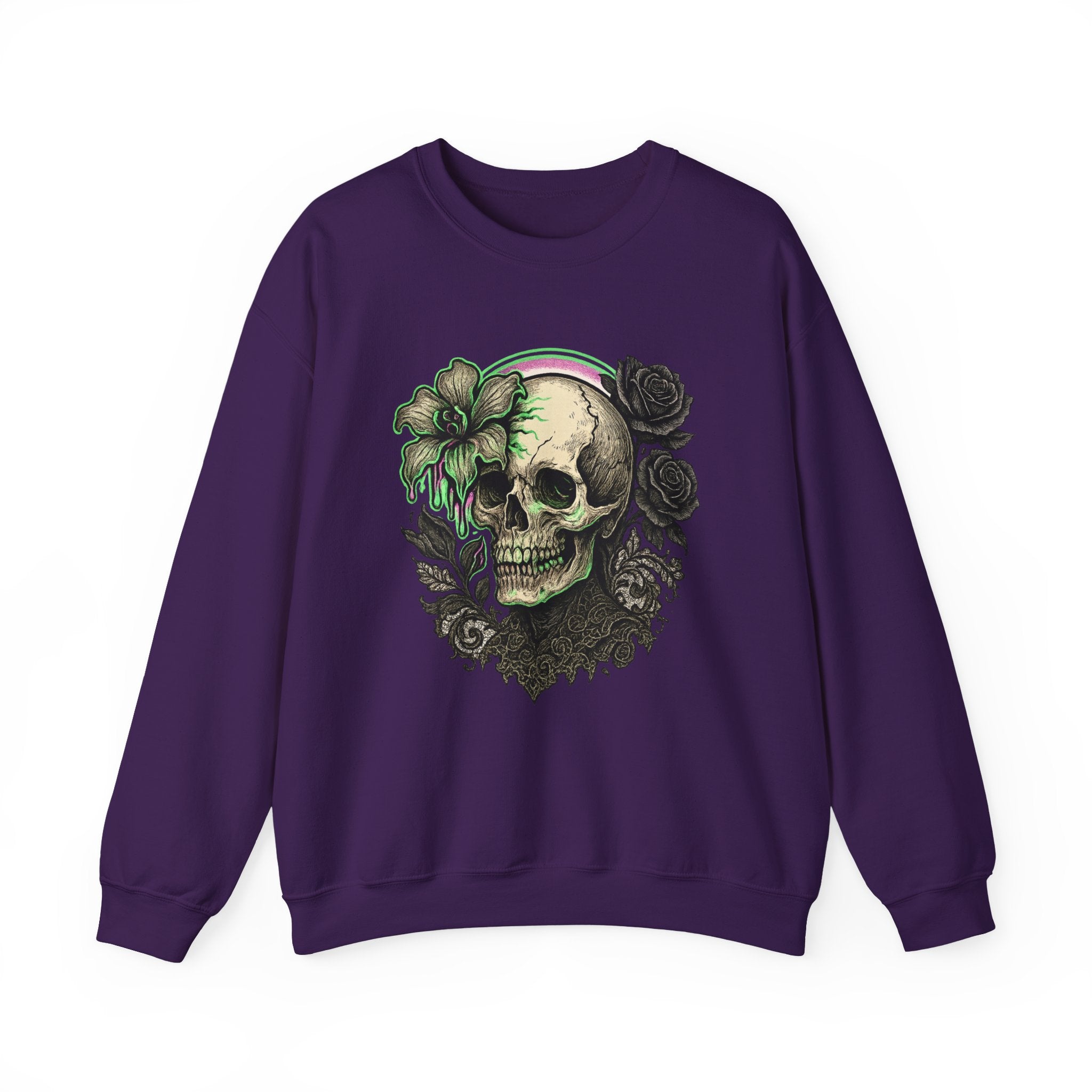 Gothic Skull with Neon Floral Sweatshirt
