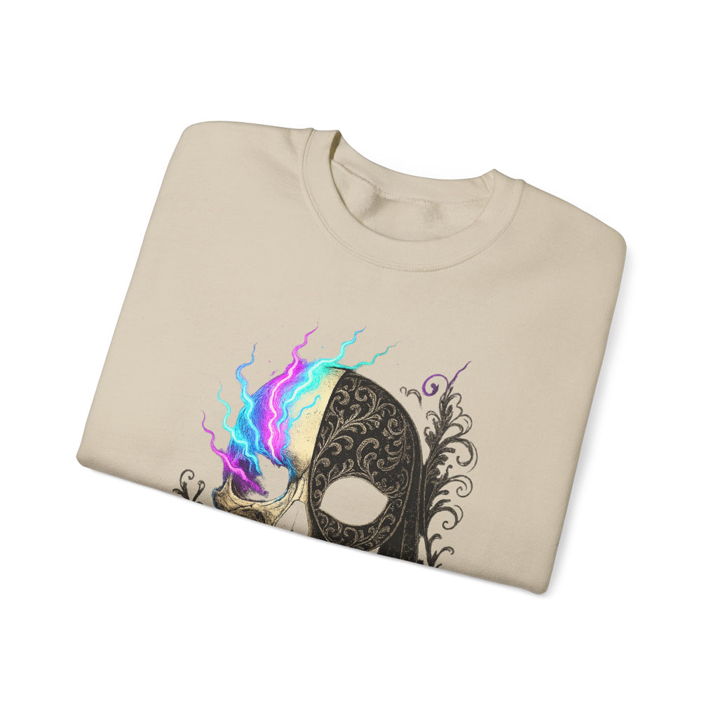 Halloween Sweatshirt – Gothic Neon Masked Illusion