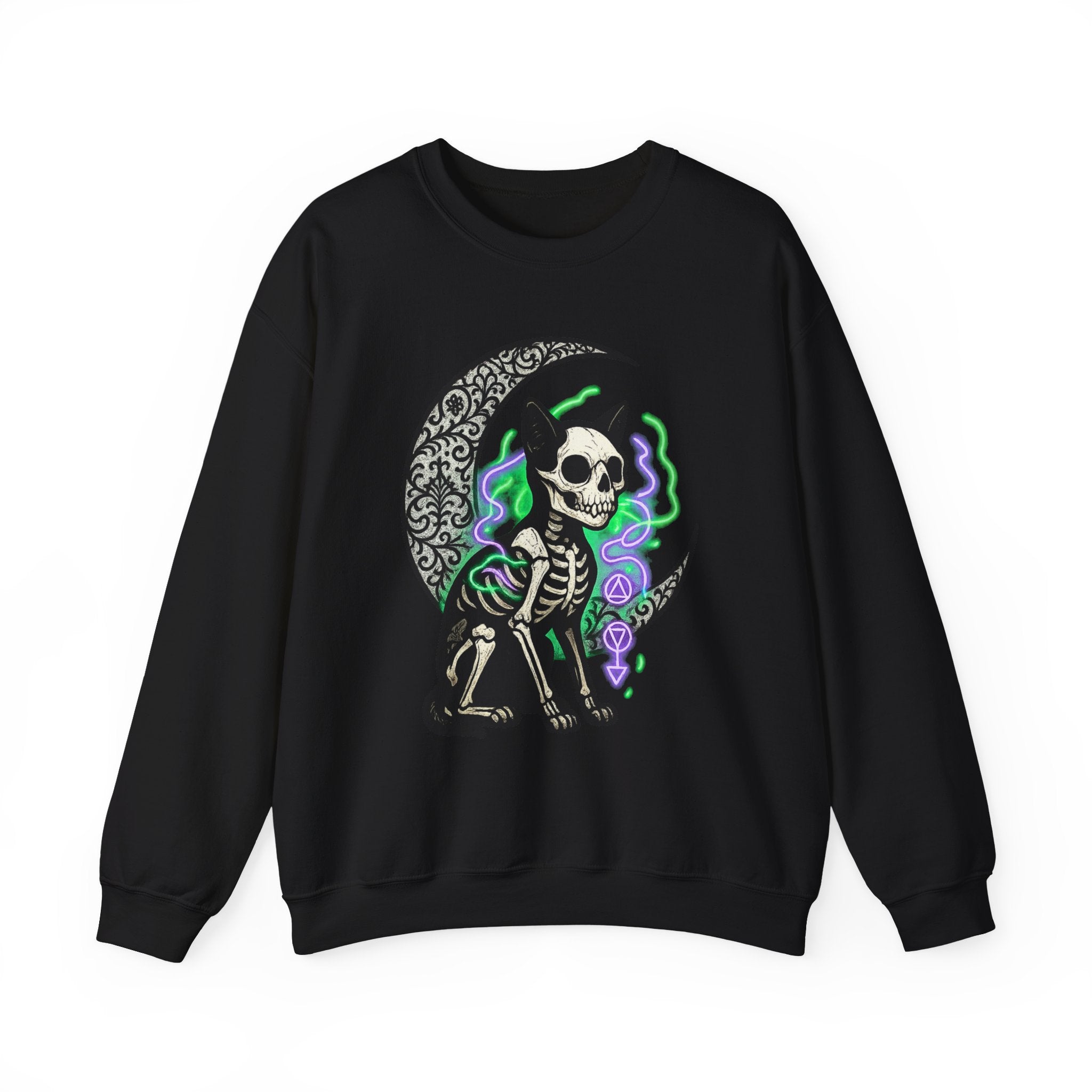 Gothic Cat with Neon Aura Halloween Sweatshirt