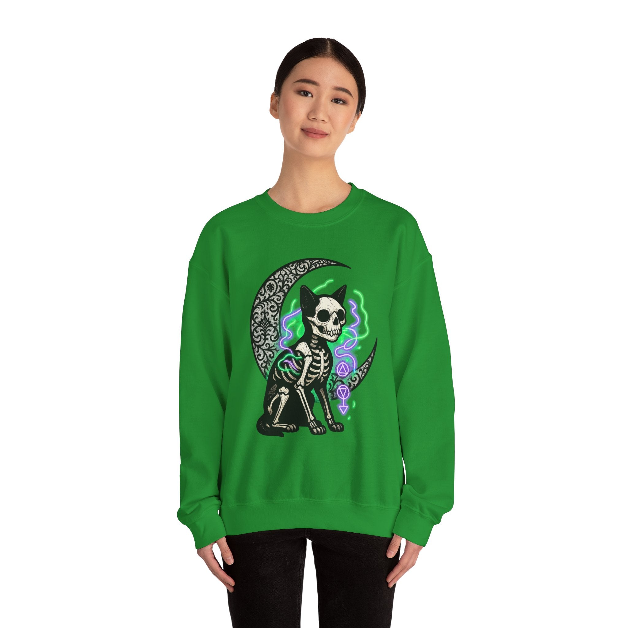 Gothic Cat with Neon Aura Halloween Sweatshirt