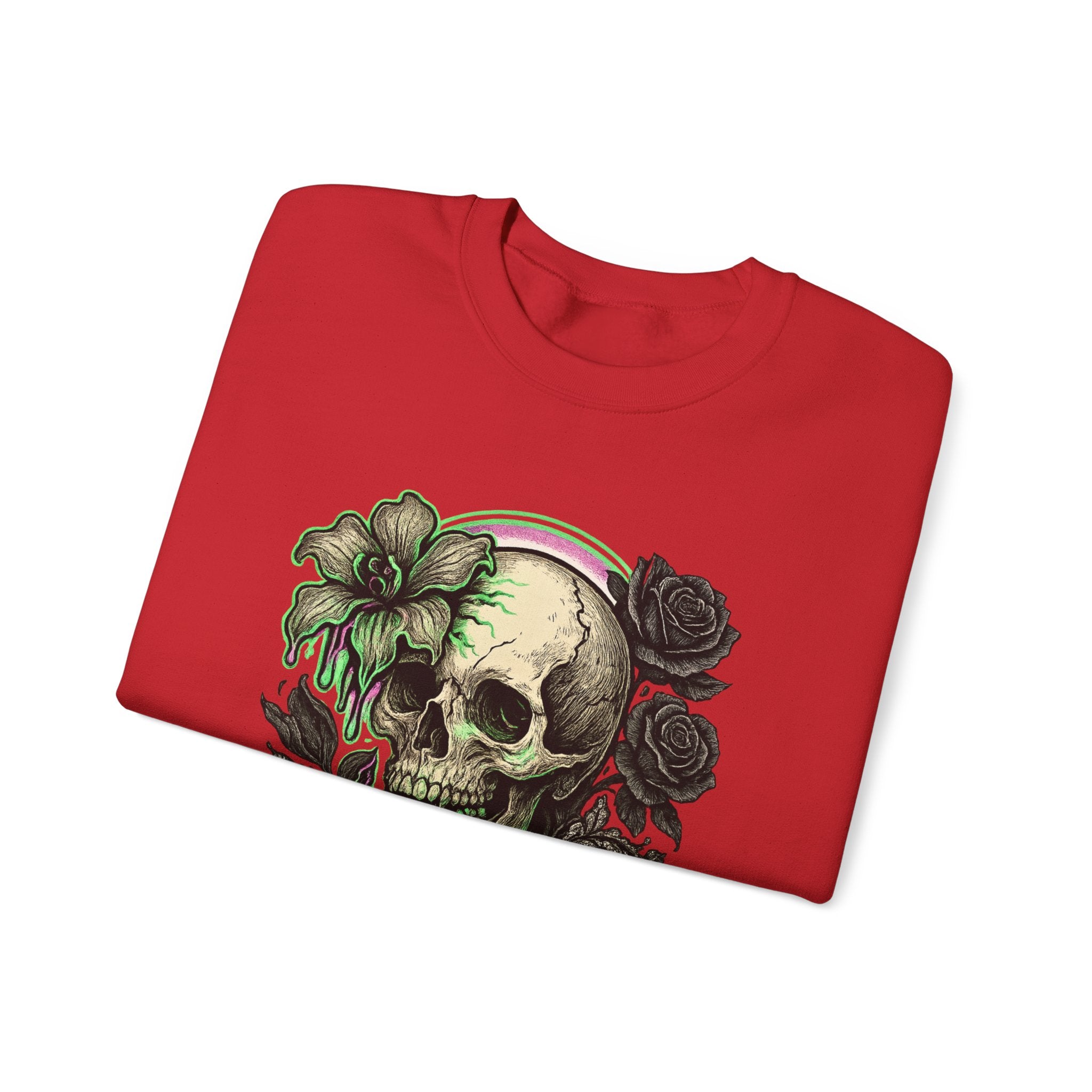 Gothic Skull with Neon Floral Sweatshirt