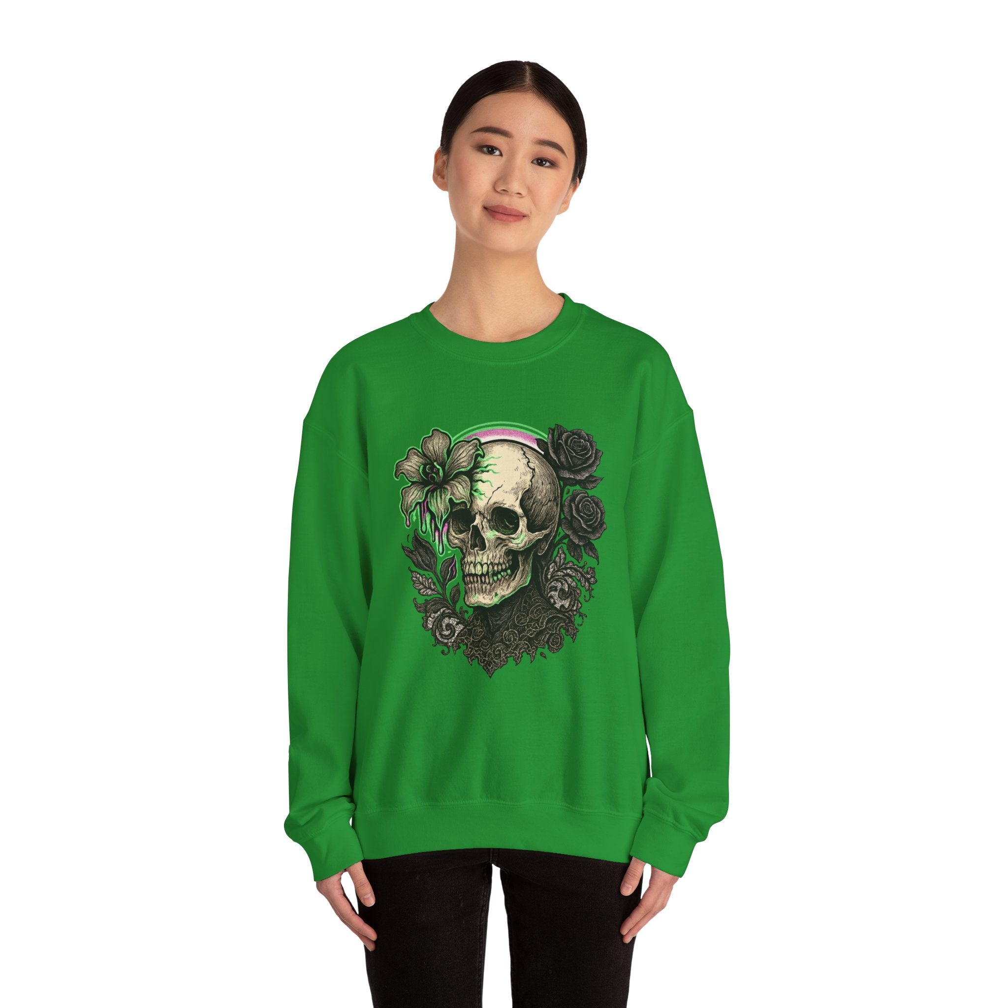 Gothic Skull with Neon Floral Sweatshirt