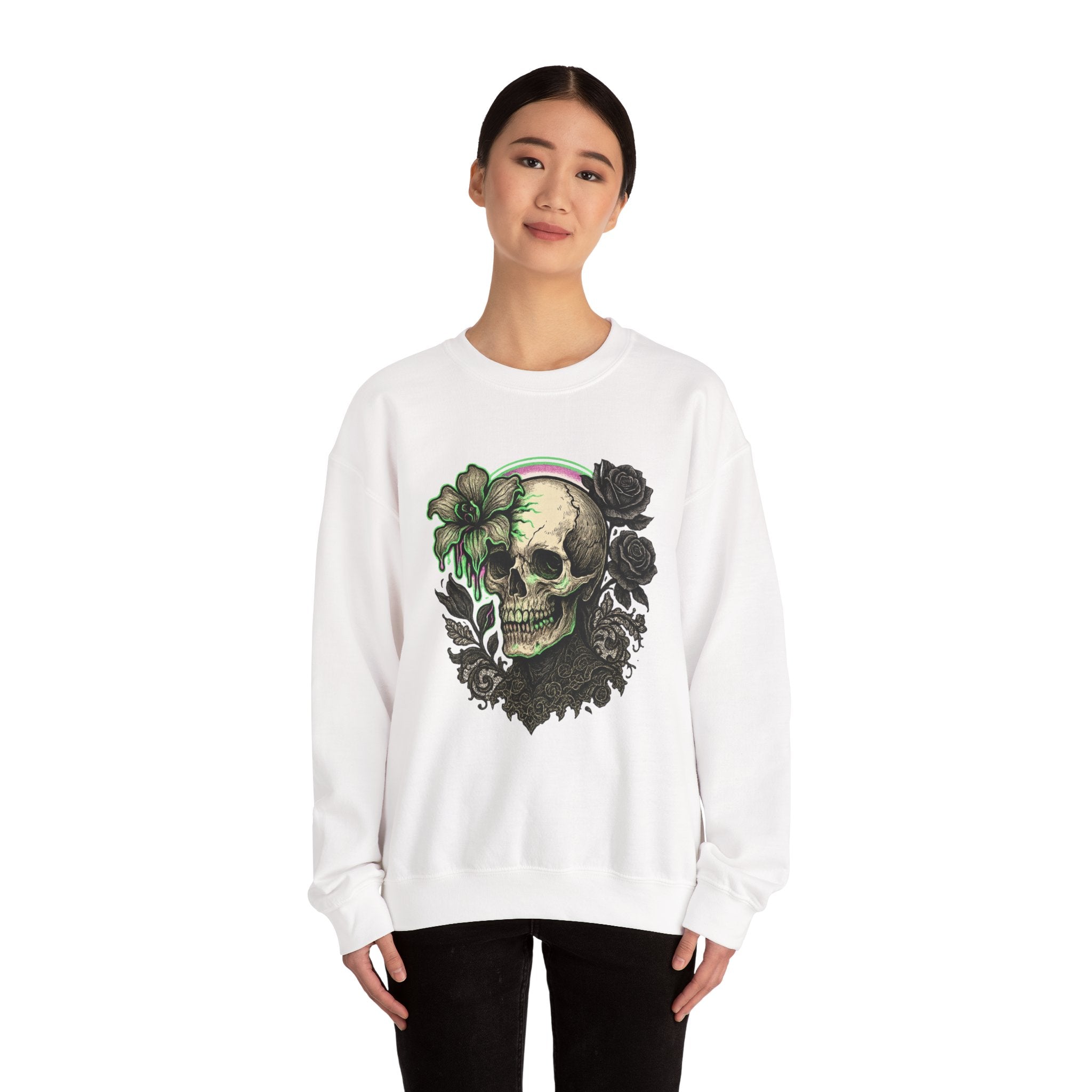 Gothic Skull with Neon Floral Sweatshirt