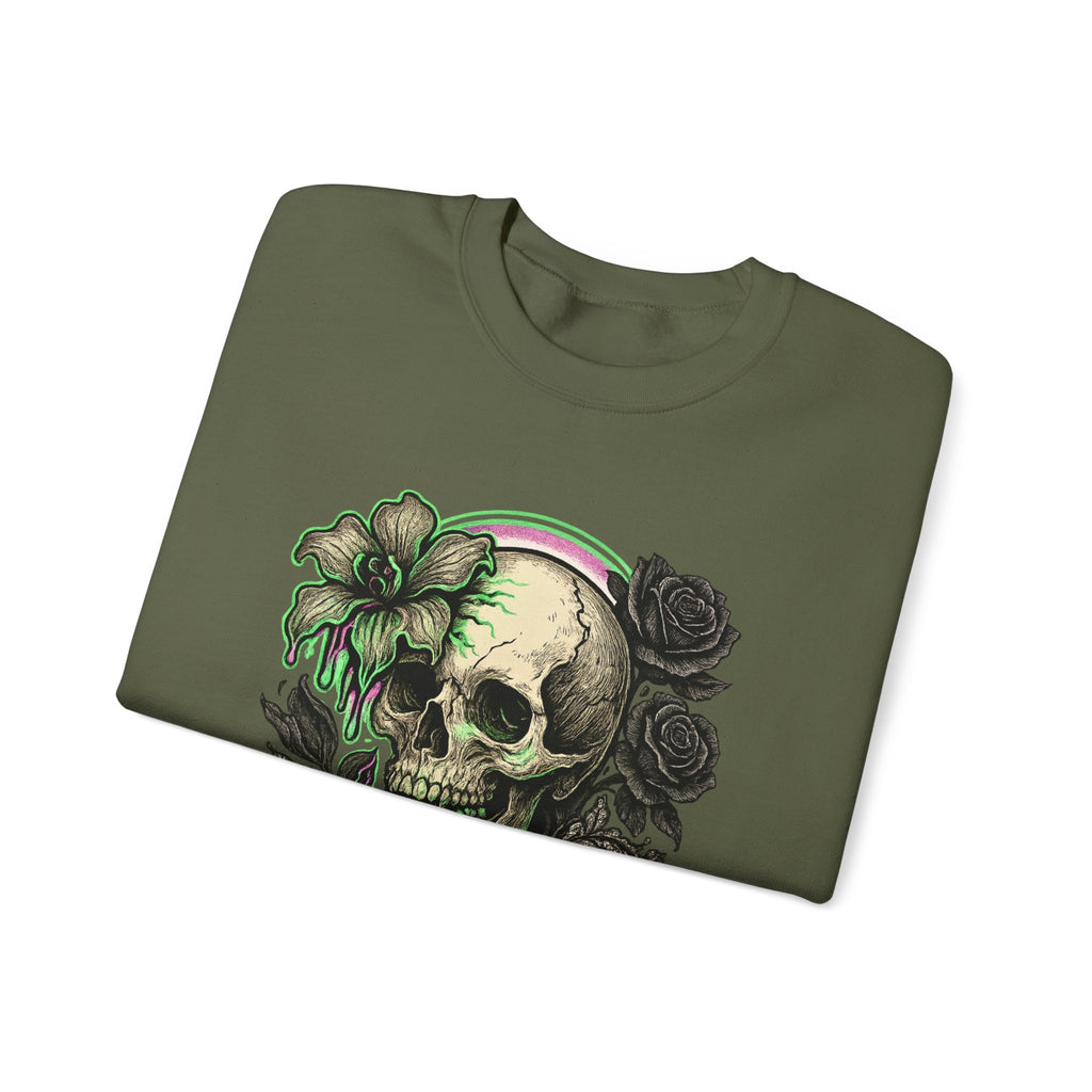 Gothic Skull with Neon Floral Sweatshirt