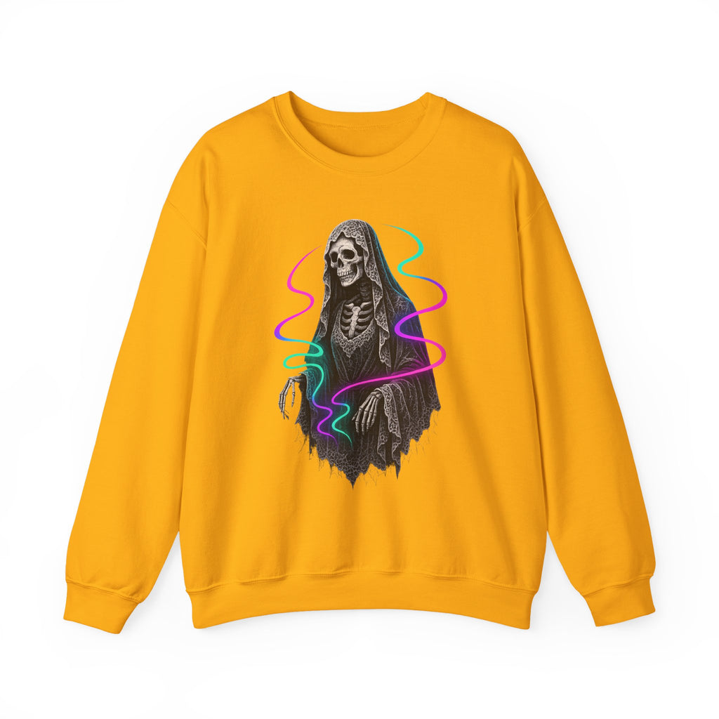 Neon Lace-Cloaked Skeleton Halloween Sweatshirt