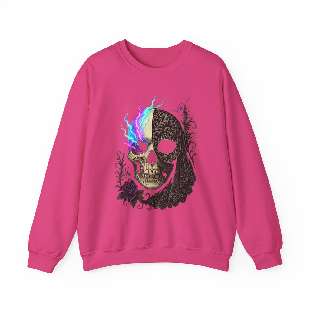 Halloween Sweatshirt – Gothic Neon Masked Illusion
