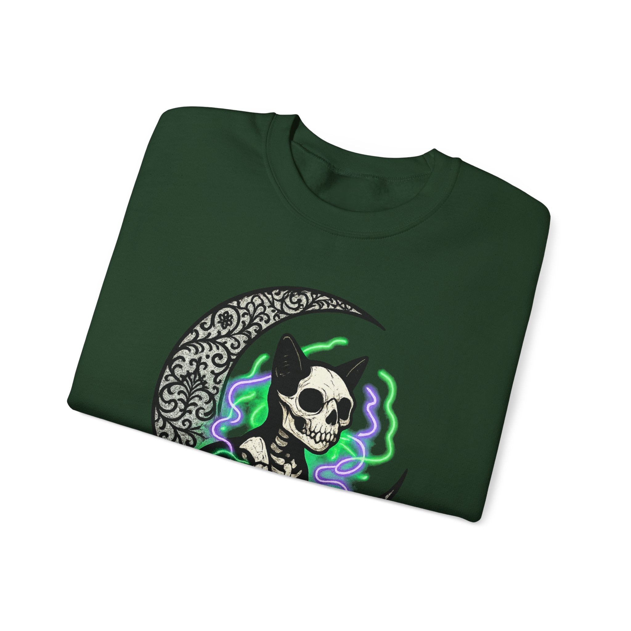 Gothic Cat with Neon Aura Halloween Sweatshirt