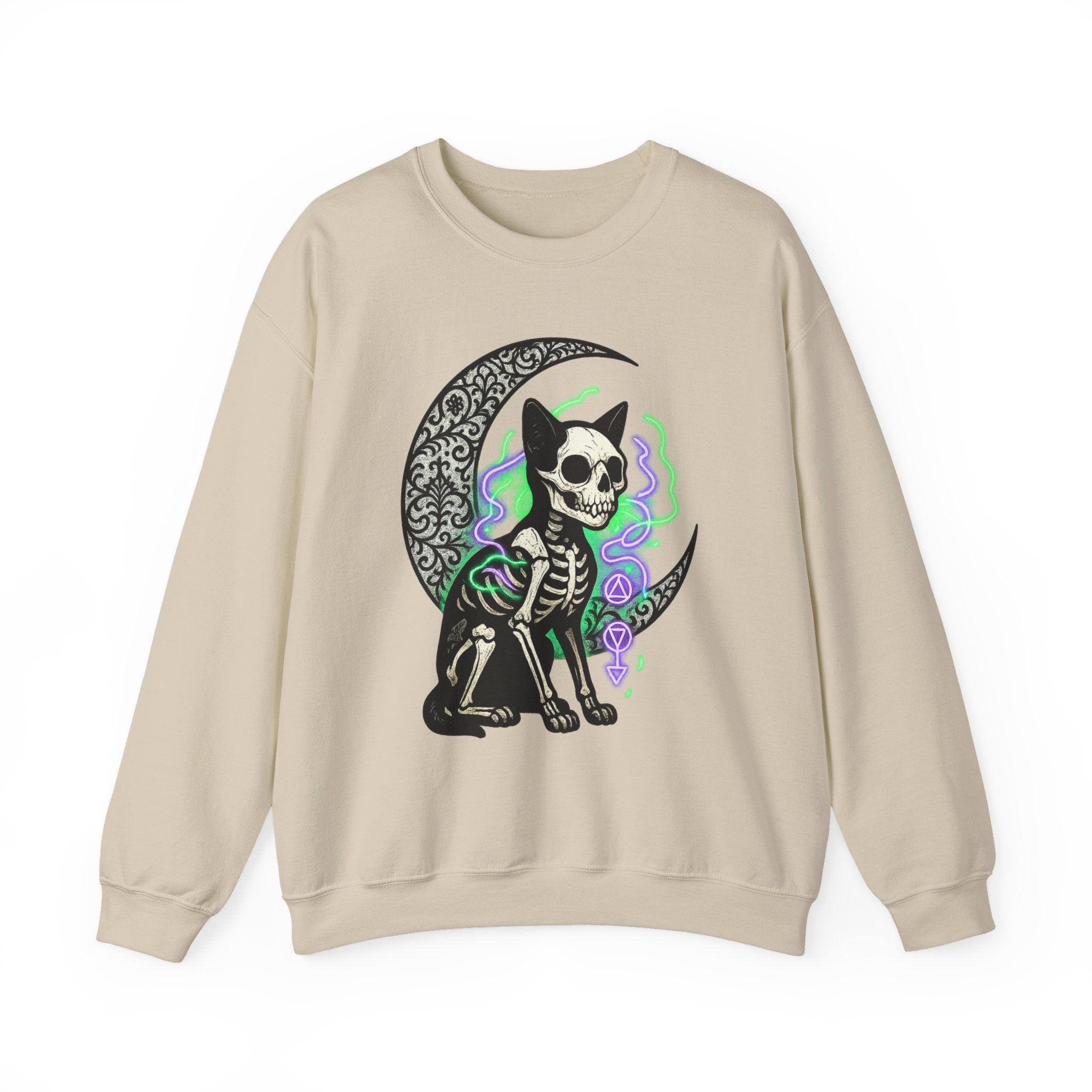 Gothic Cat with Neon Aura Halloween Sweatshirt