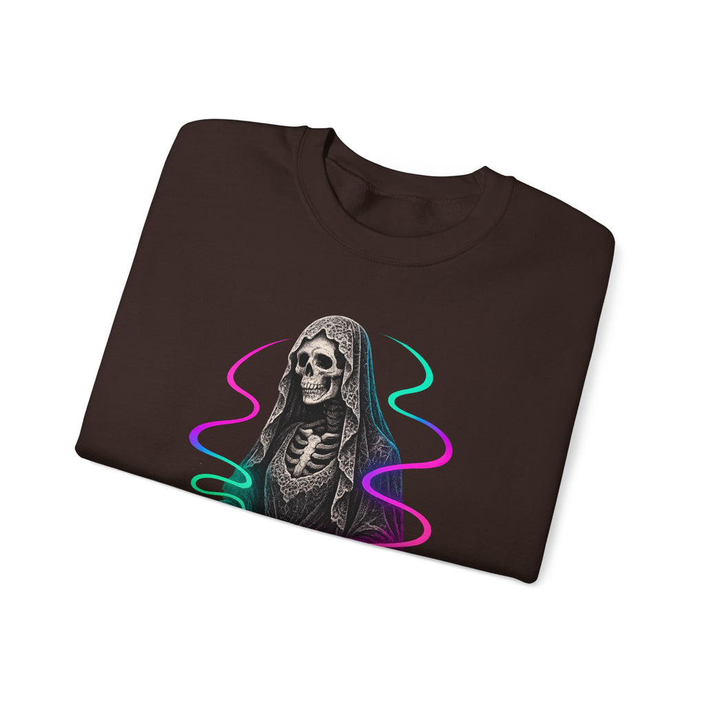 Neon Lace-Cloaked Skeleton Halloween Sweatshirt