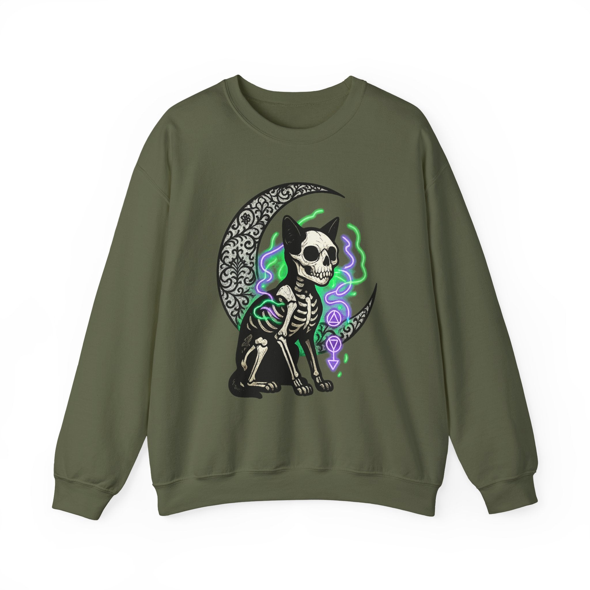 Gothic Cat with Neon Aura Halloween Sweatshirt