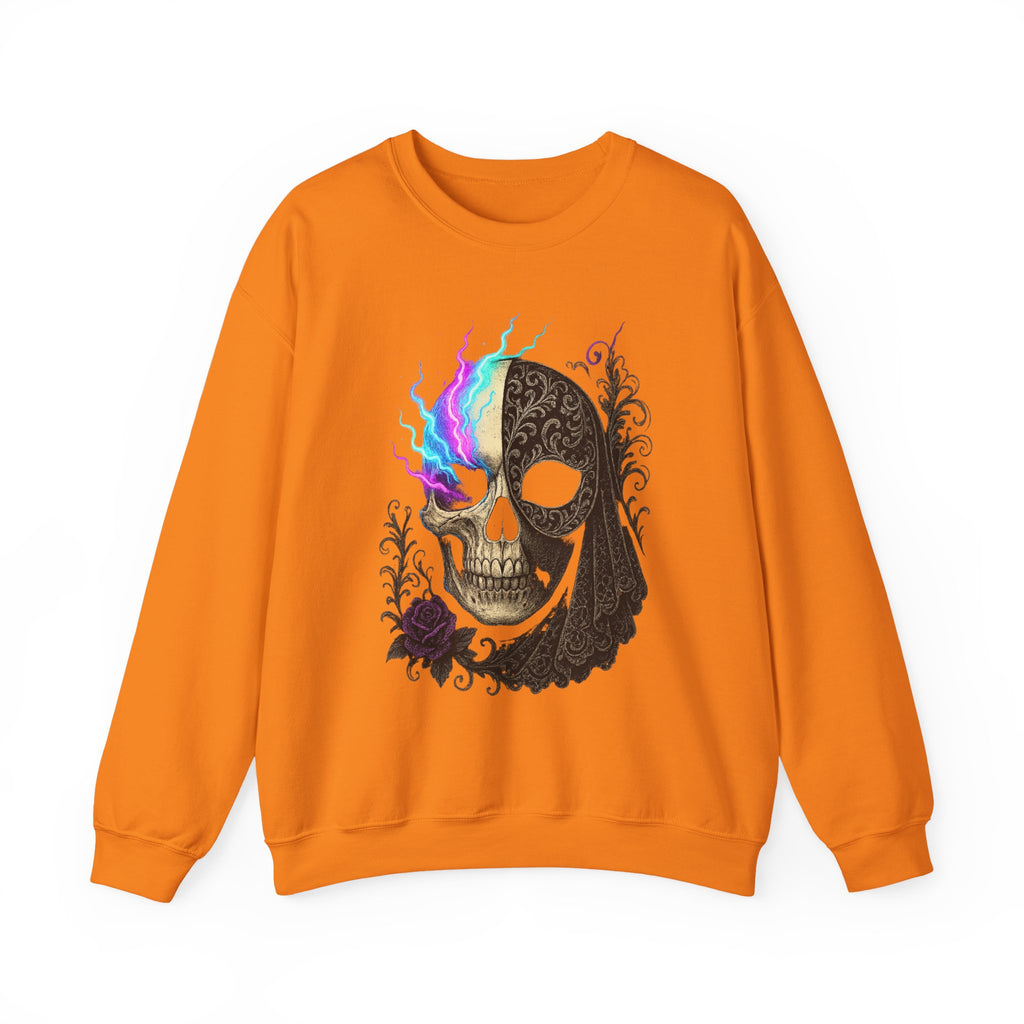 Halloween Sweatshirt – Gothic Neon Masked Illusion