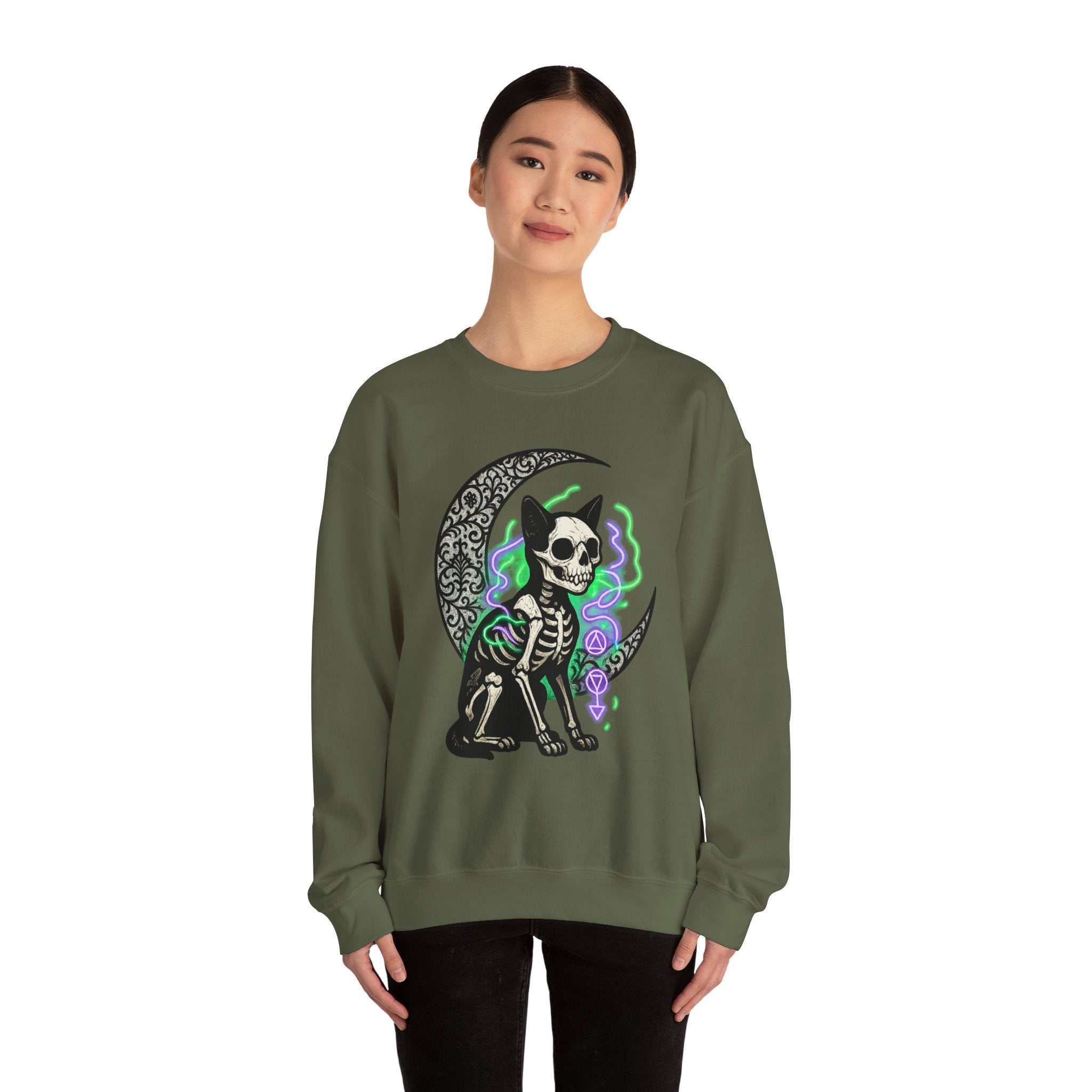 Gothic Cat with Neon Aura Halloween Sweatshirt