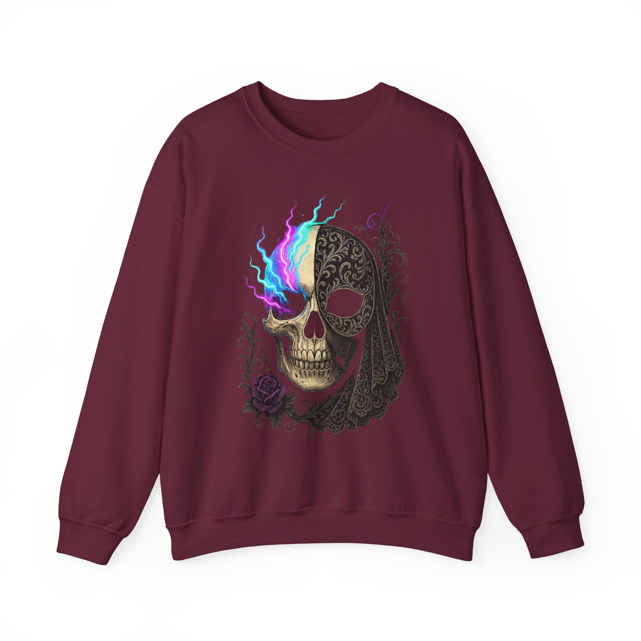 Halloween Sweatshirt – Gothic Neon Masked Illusion
