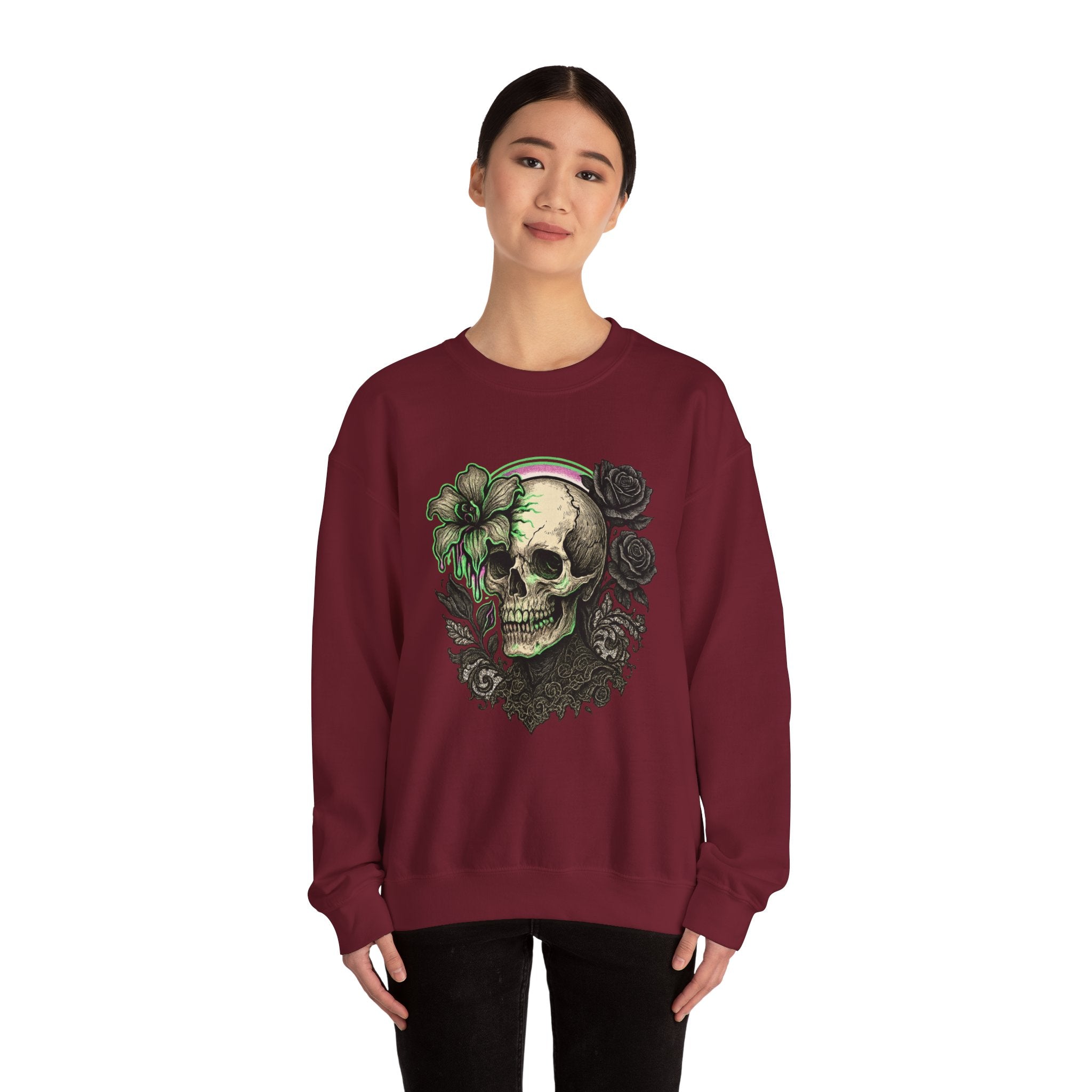 Gothic Skull with Neon Floral Sweatshirt