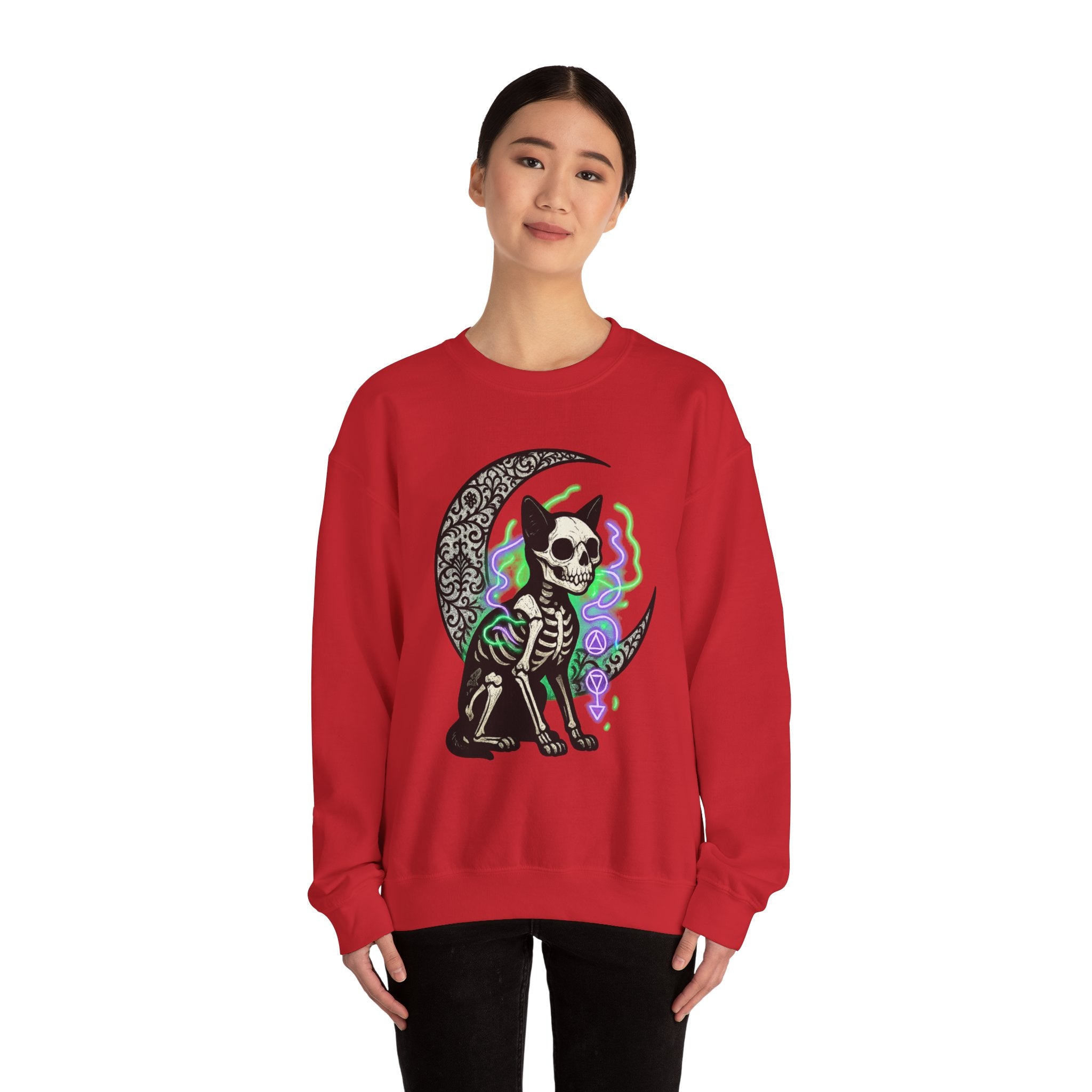 Gothic Cat with Neon Aura Halloween Sweatshirt