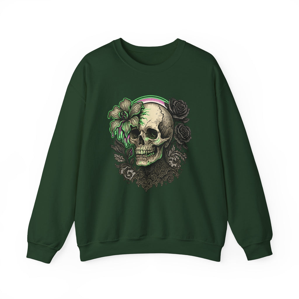 Gothic Skull with Neon Floral Sweatshirt