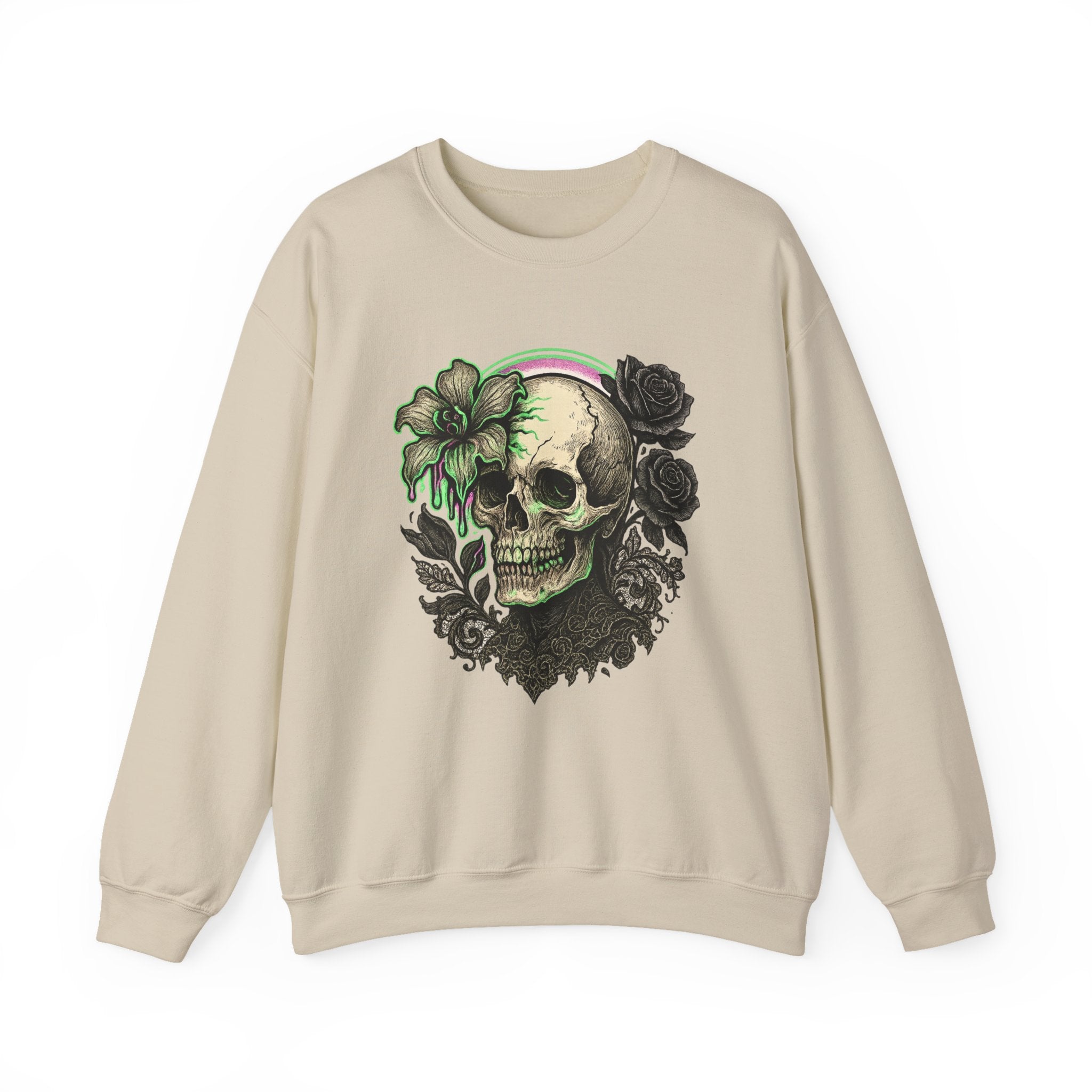 Gothic Skull with Neon Floral Sweatshirt