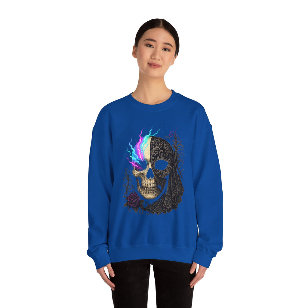 Halloween Sweatshirt – Gothic Neon Masked Illusion