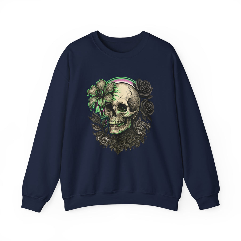 Gothic Skull with Neon Floral Sweatshirt