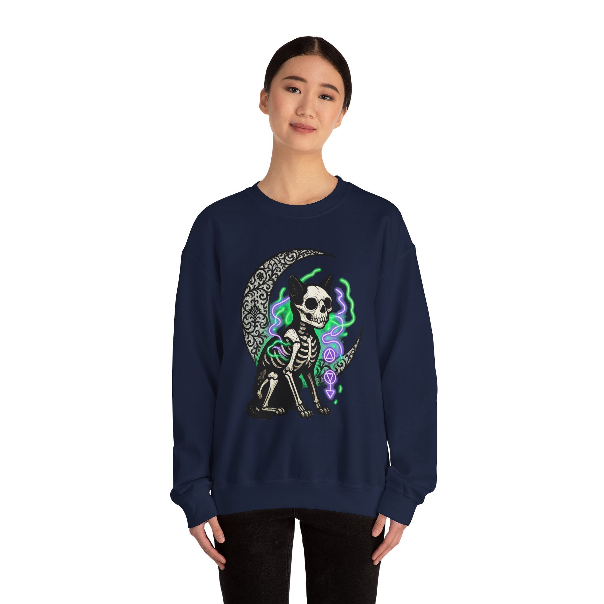 Gothic Cat with Neon Aura Halloween Sweatshirt