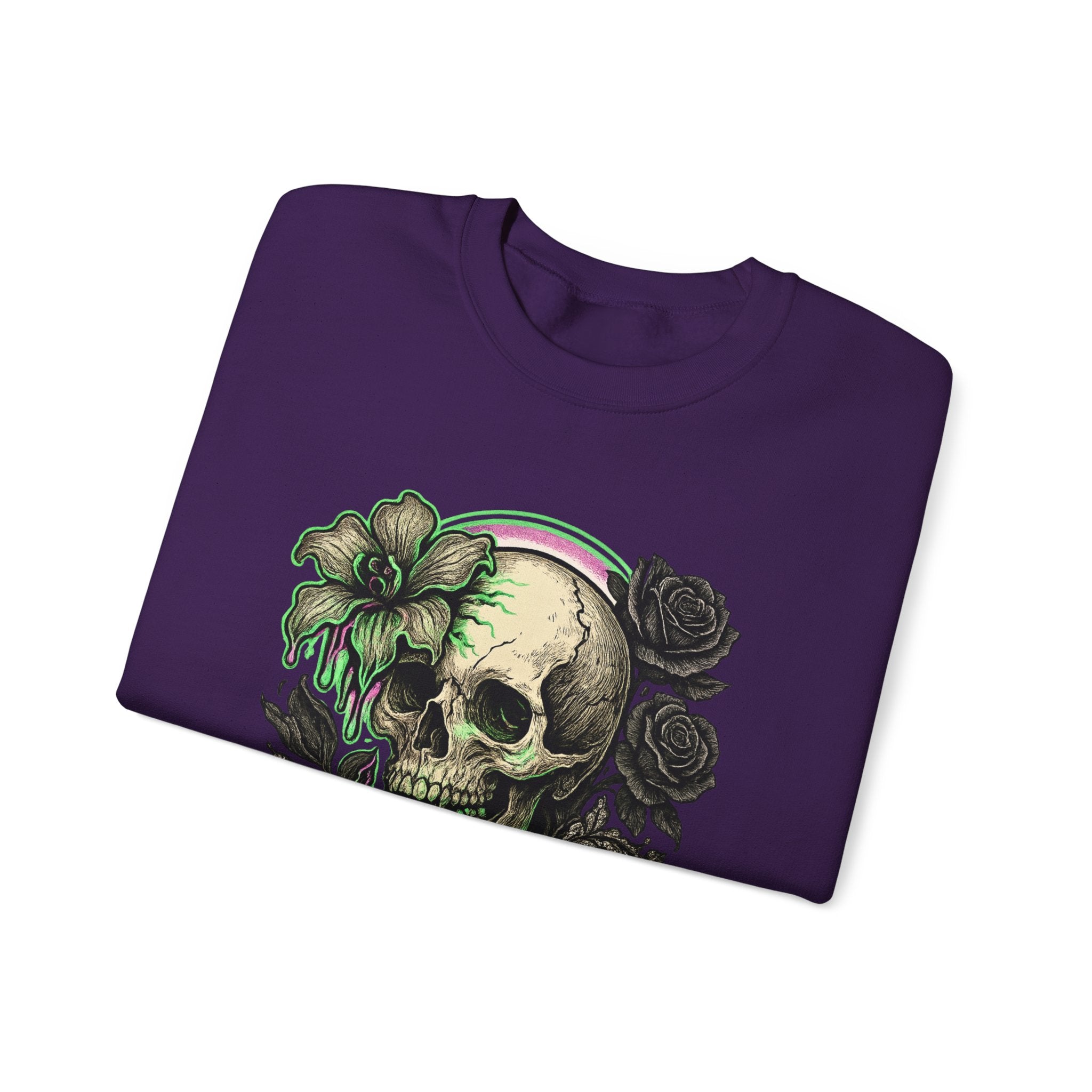 Gothic Skull with Neon Floral Sweatshirt