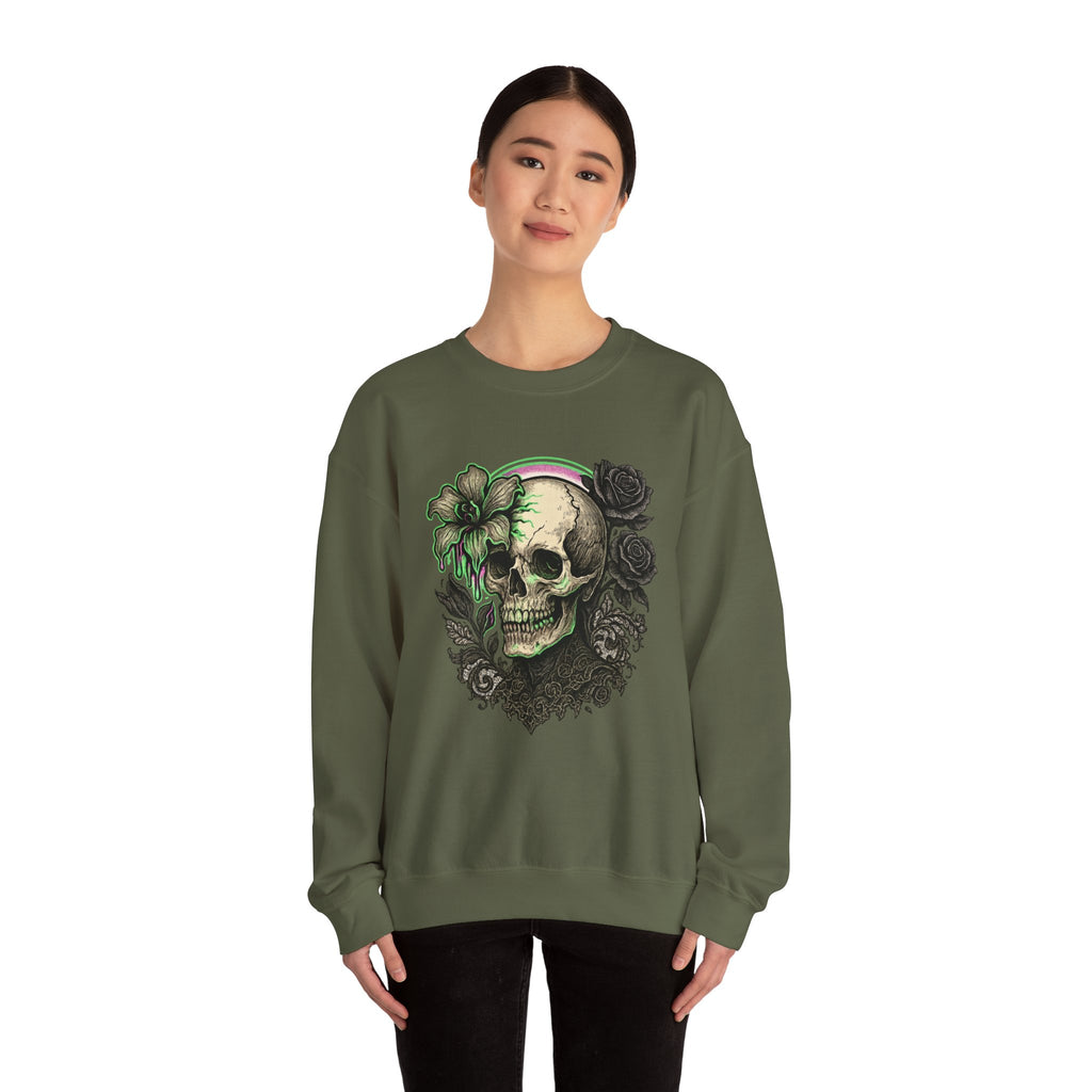 Gothic Skull with Neon Floral Sweatshirt