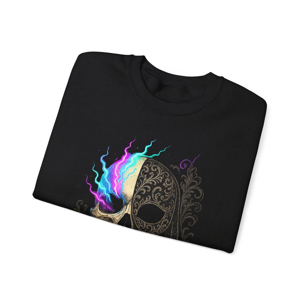 Halloween Sweatshirt – Gothic Neon Masked Illusion