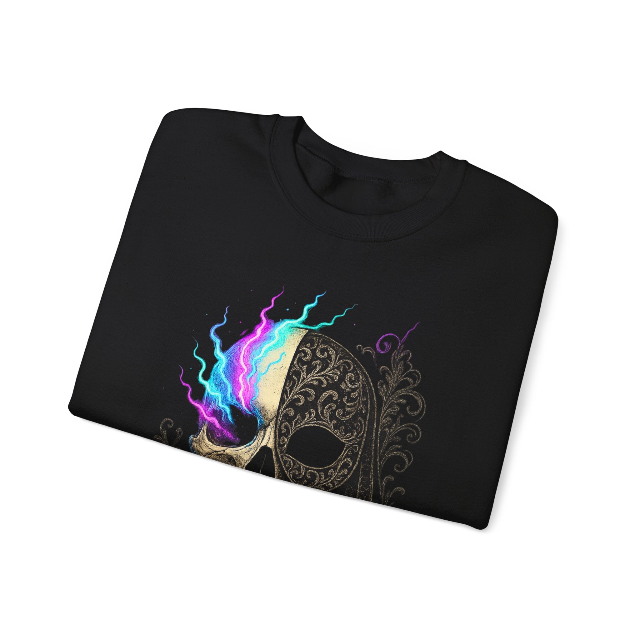 Halloween Sweatshirt – Gothic Neon Masked Illusion