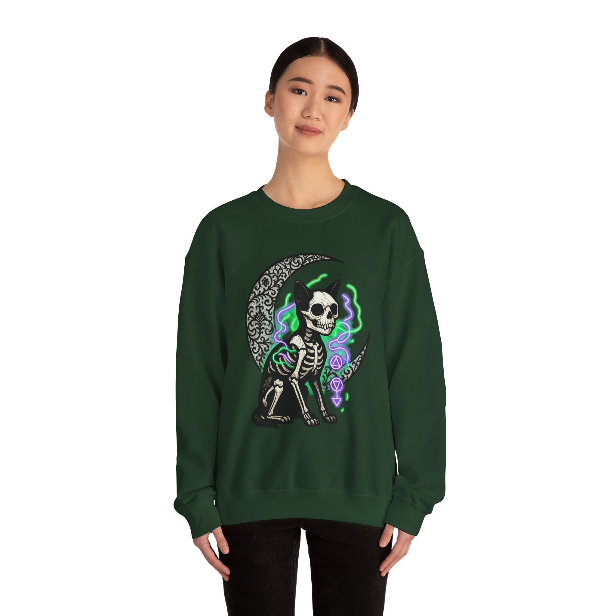 Gothic Cat with Neon Aura Halloween Sweatshirt