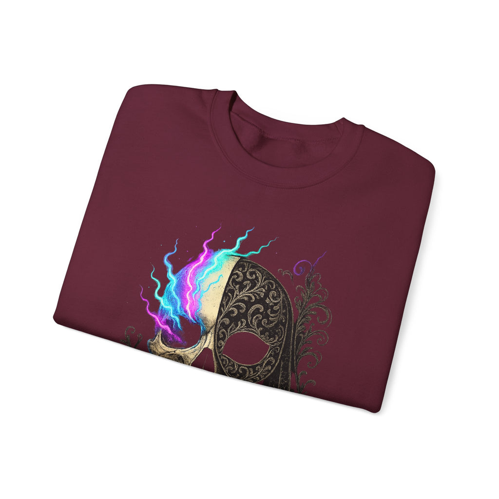 Halloween Sweatshirt – Gothic Neon Masked Illusion