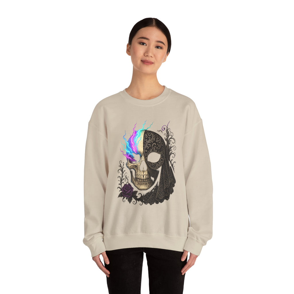Halloween Sweatshirt – Gothic Neon Masked Illusion