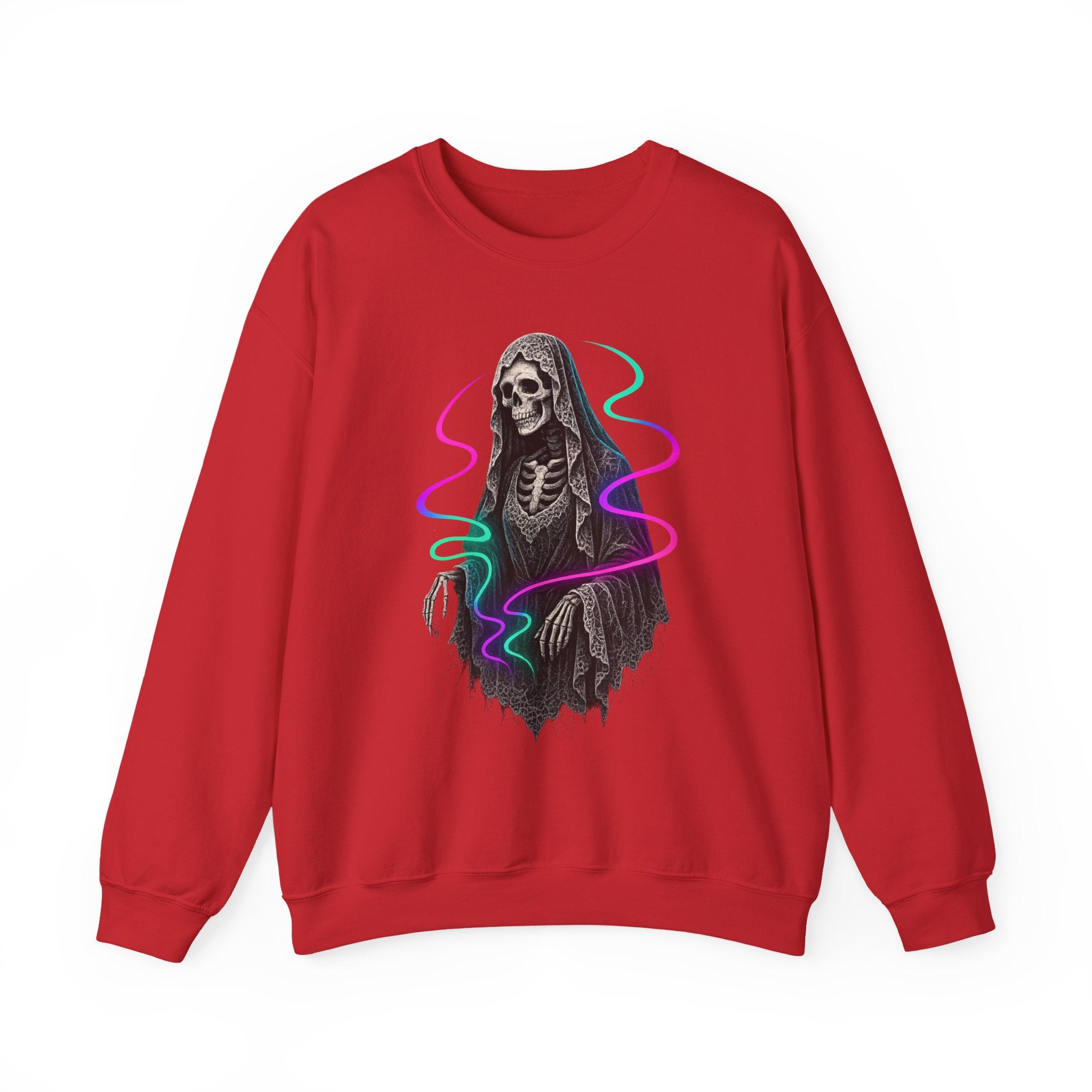 Neon Lace-Cloaked Skeleton Halloween Sweatshirt