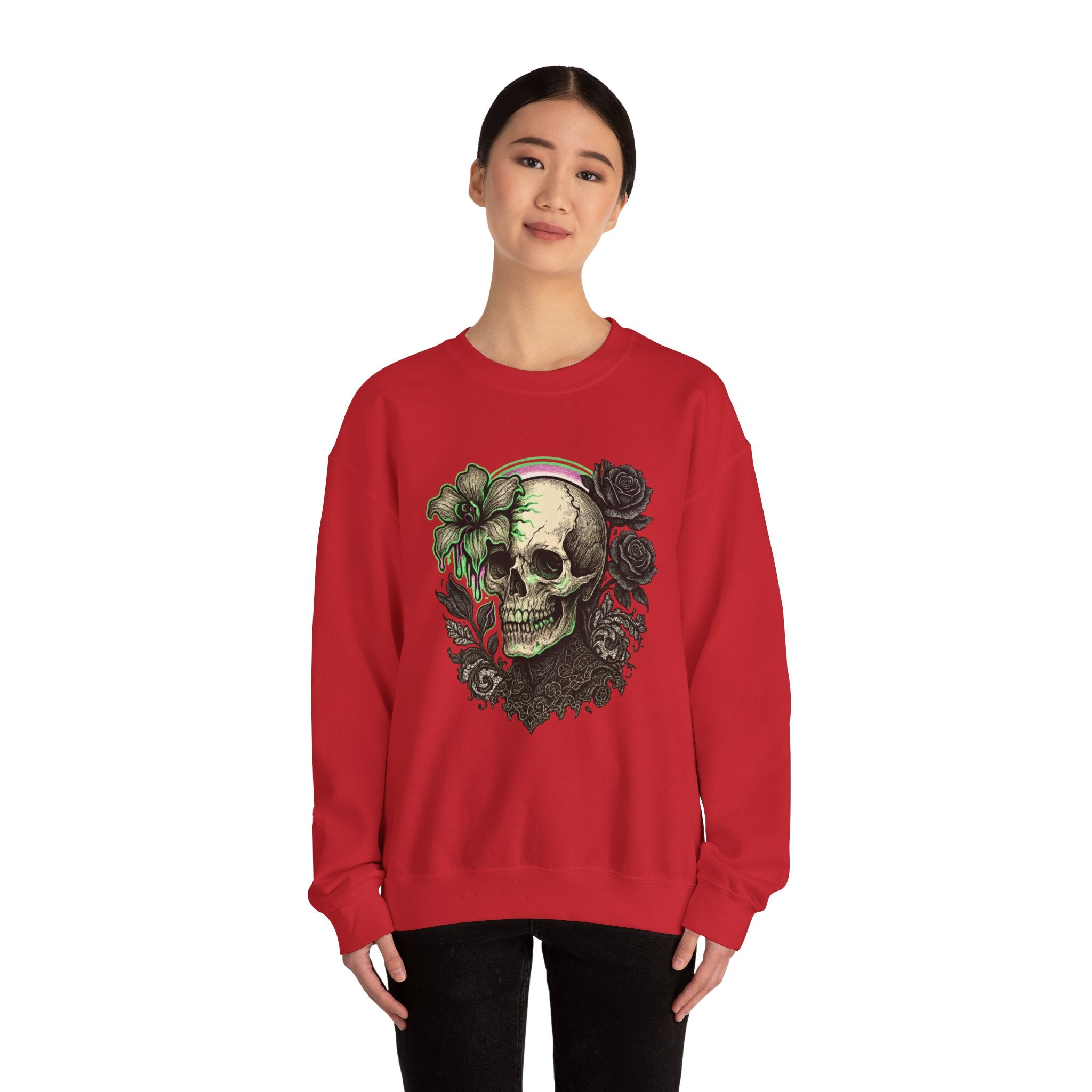 Gothic Skull with Neon Floral Sweatshirt