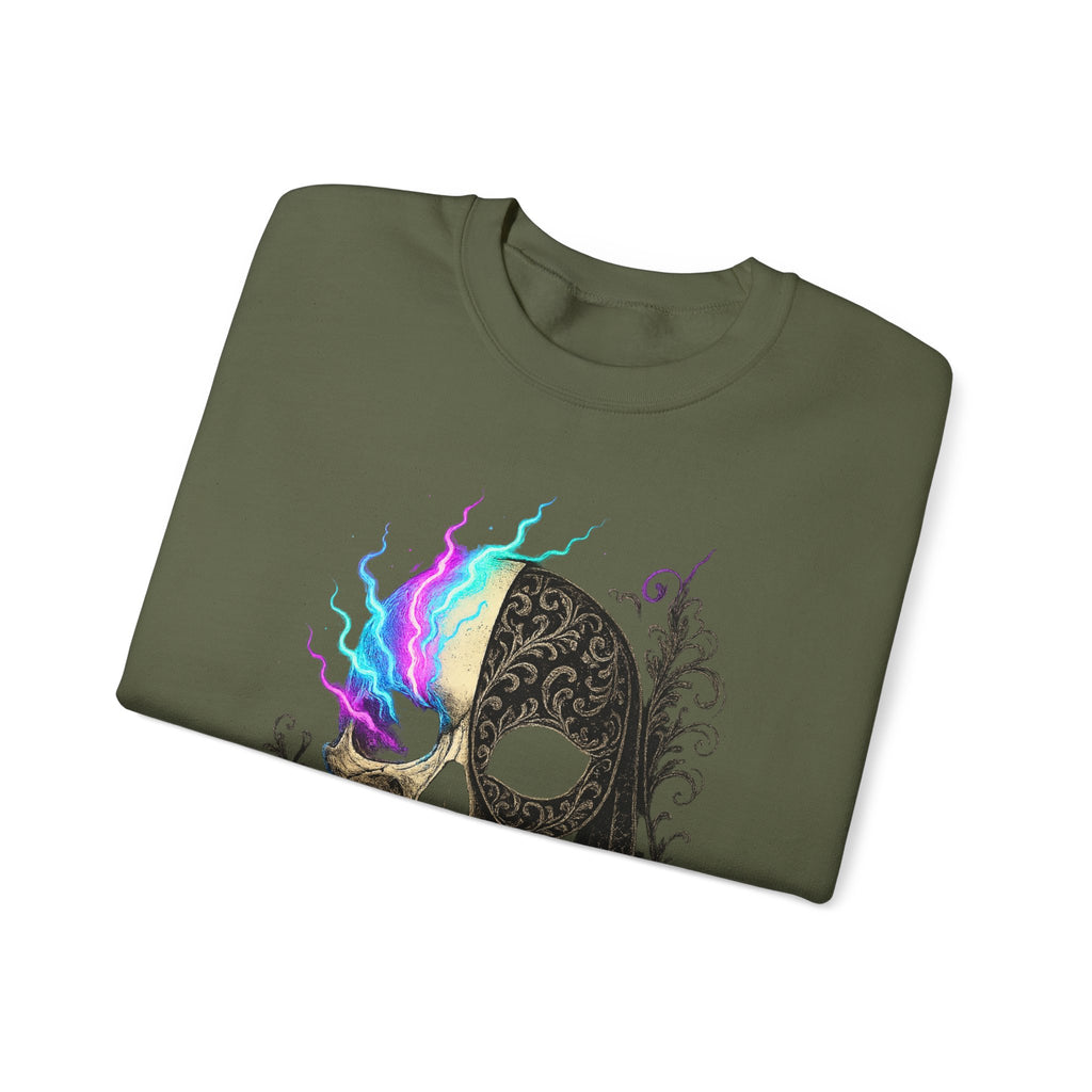 Halloween Sweatshirt – Gothic Neon Masked Illusion