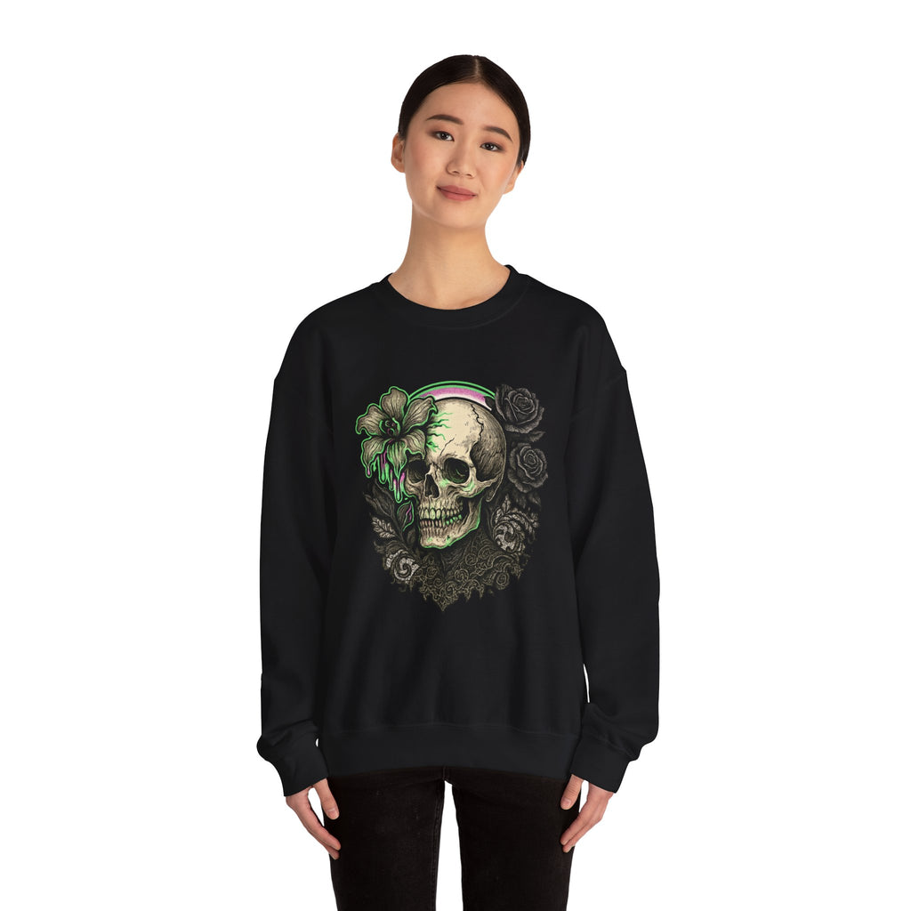 Gothic Skull with Neon Floral Sweatshirt