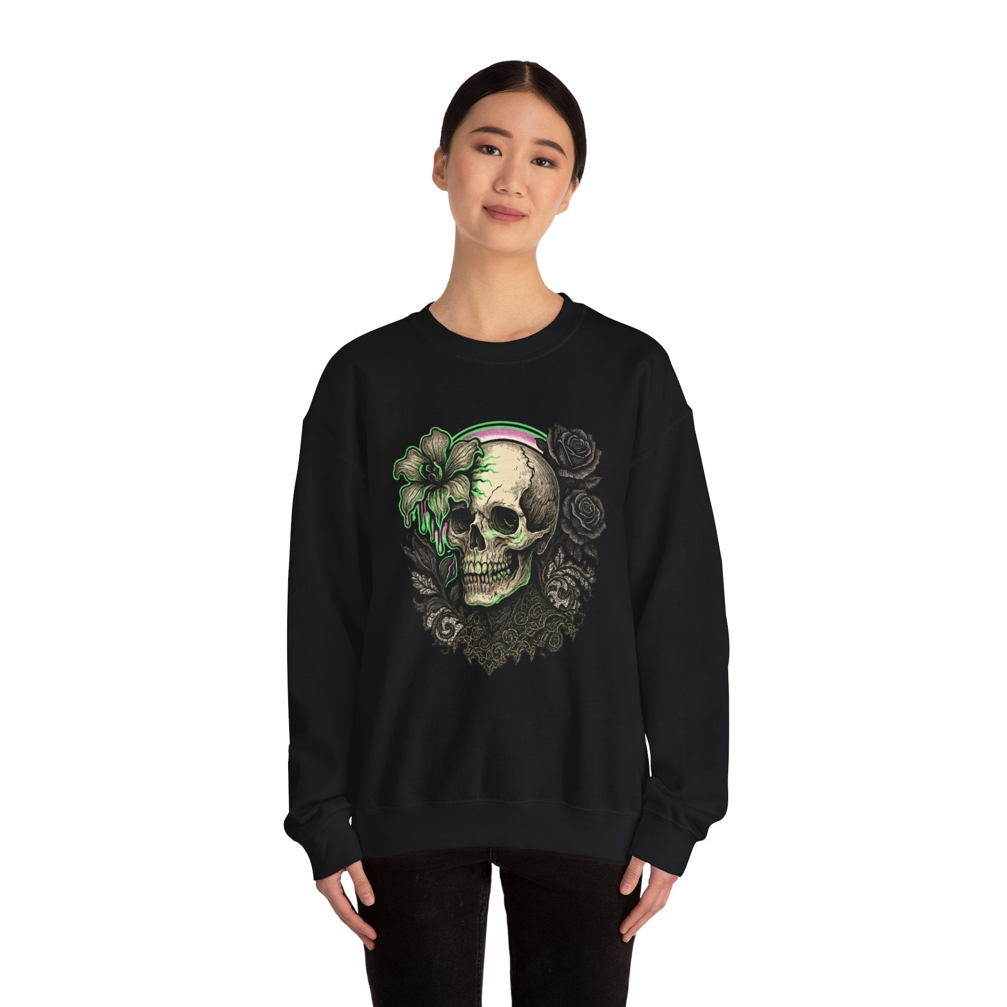 Gothic Skull with Neon Floral Sweatshirt