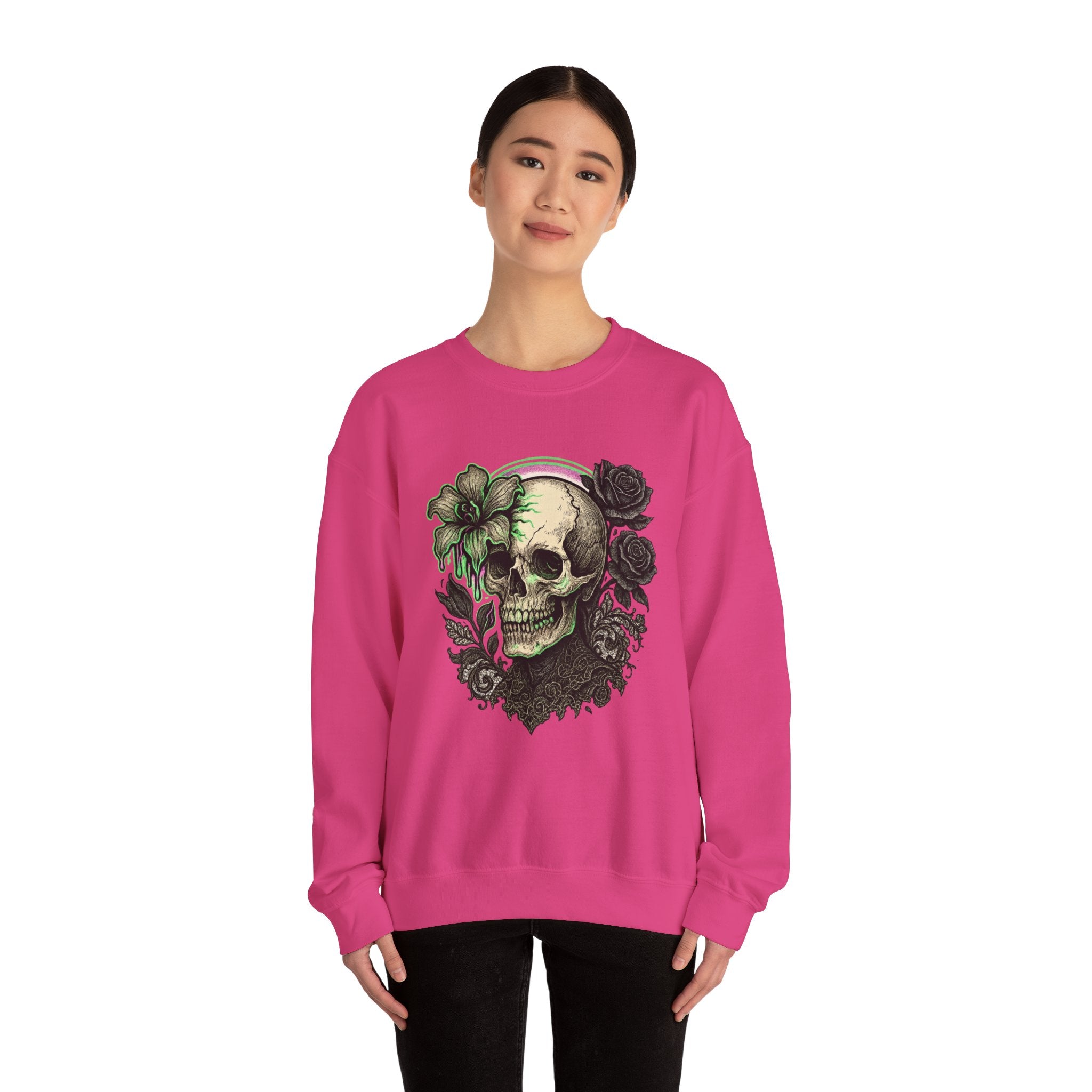 Gothic Skull with Neon Floral Sweatshirt