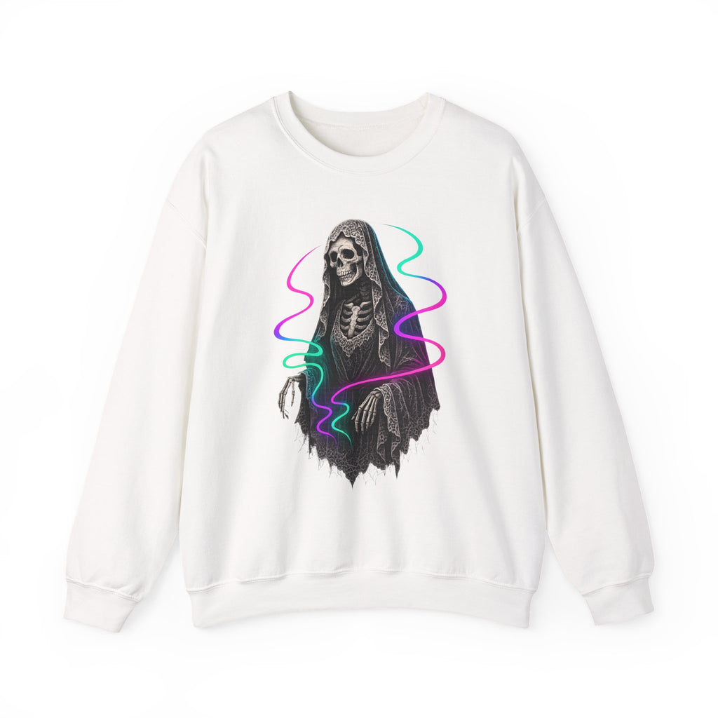 Neon Lace-Cloaked Skeleton Halloween Sweatshirt