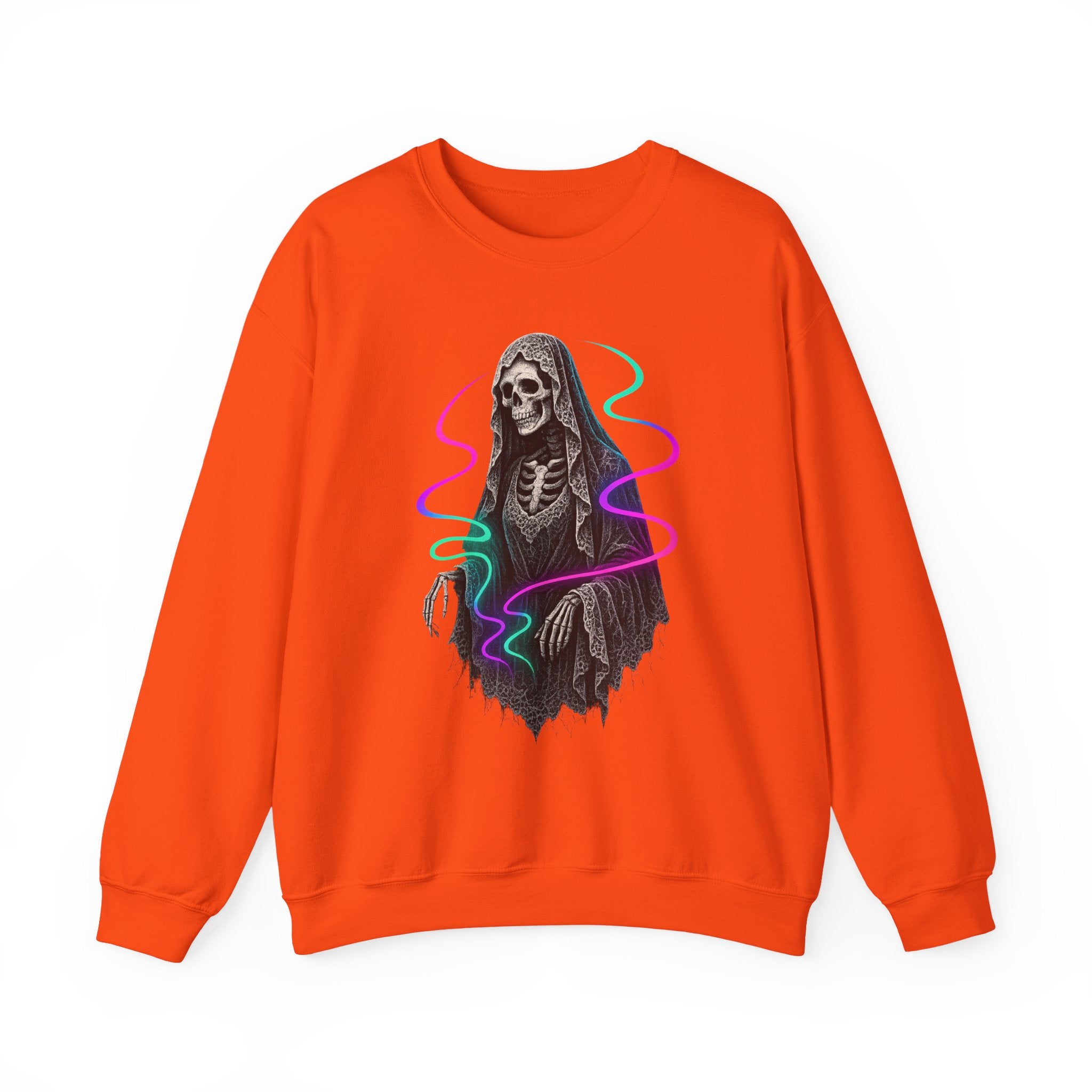 Neon Lace-Cloaked Skeleton Halloween Sweatshirt
