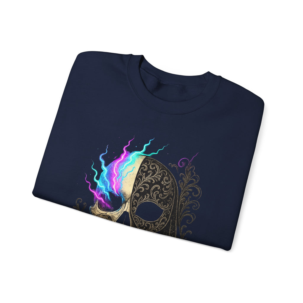 Halloween Sweatshirt – Gothic Neon Masked Illusion