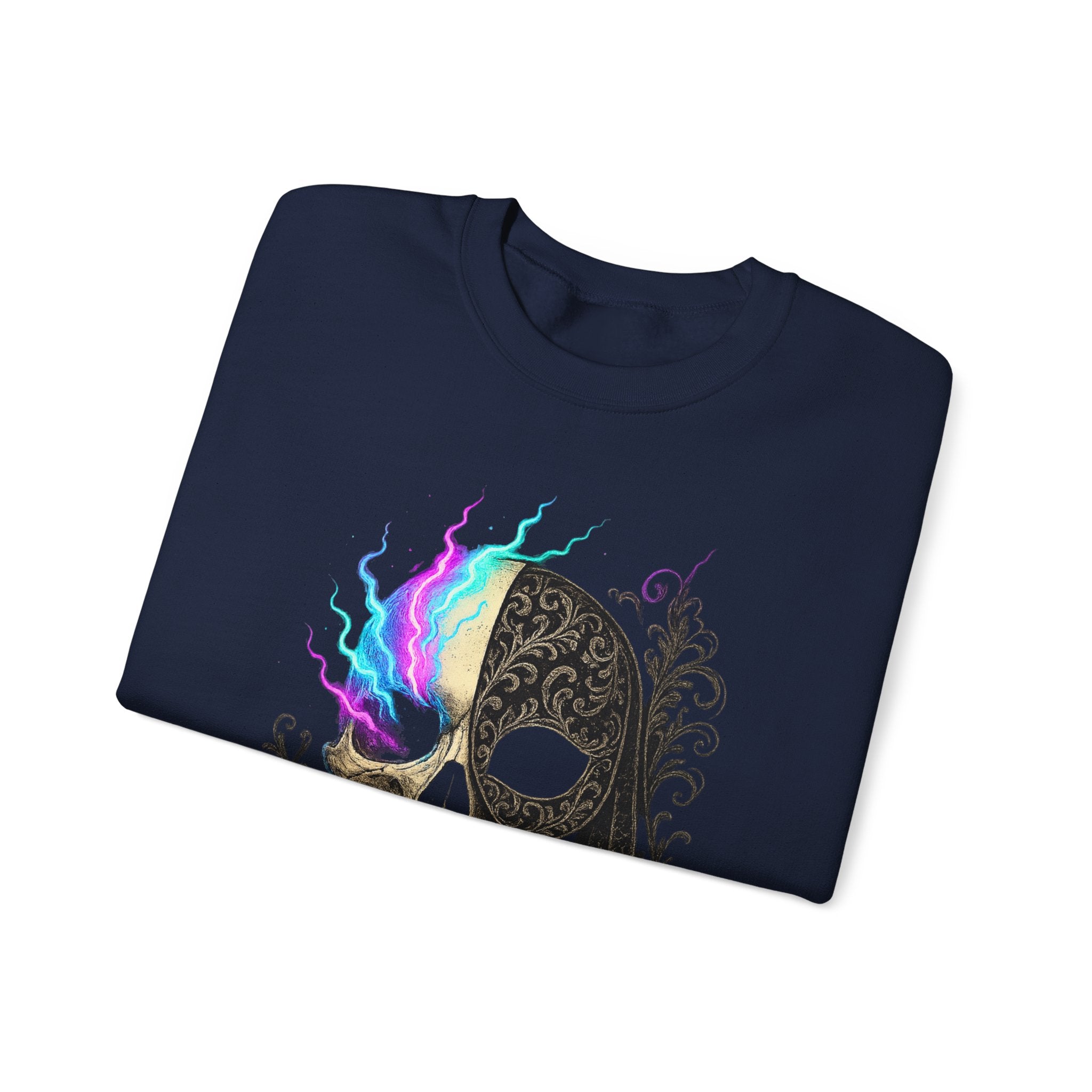 Halloween Sweatshirt – Gothic Neon Masked Illusion