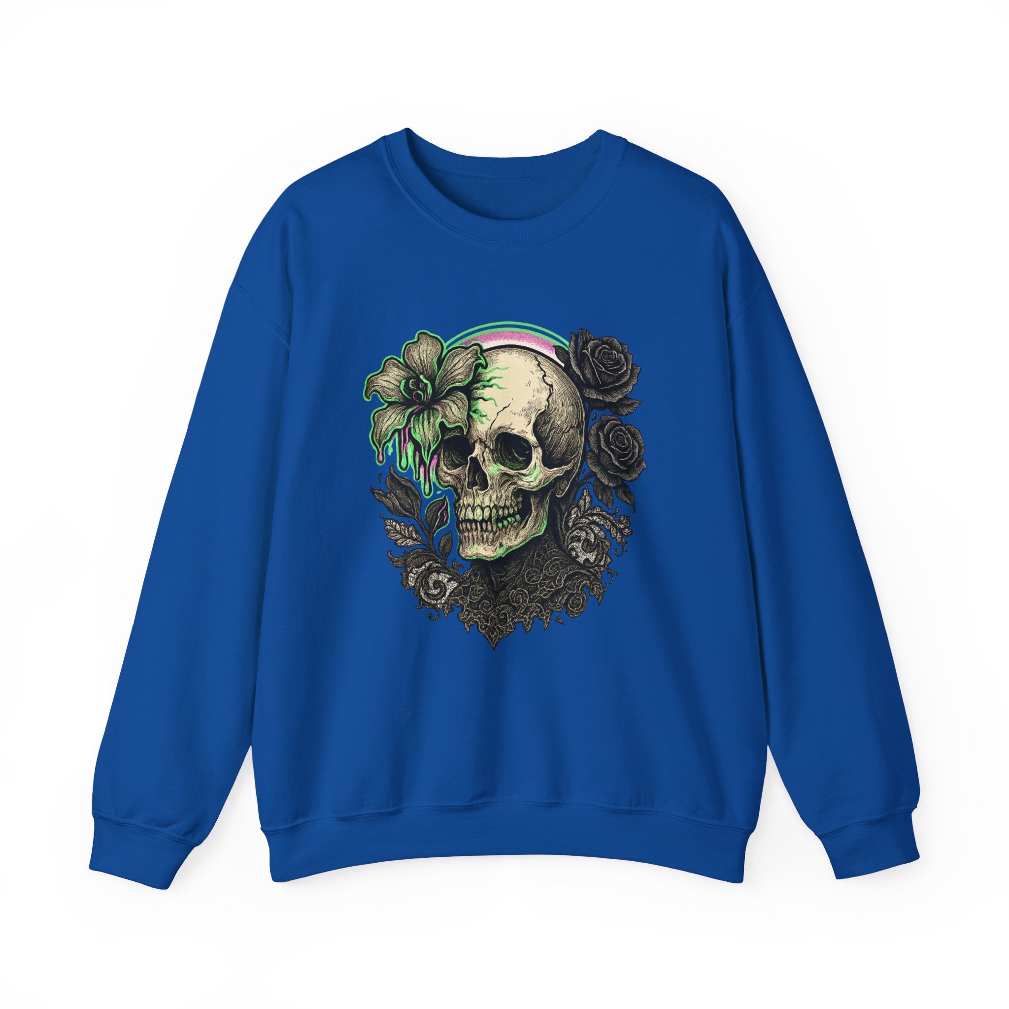 Gothic Skull with Neon Floral Sweatshirt
