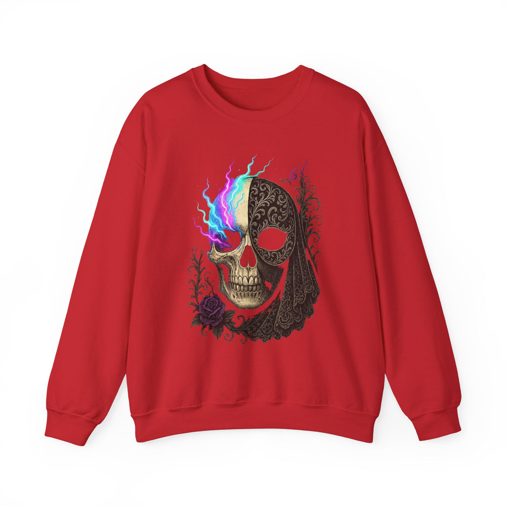 Halloween Sweatshirt – Gothic Neon Masked Illusion