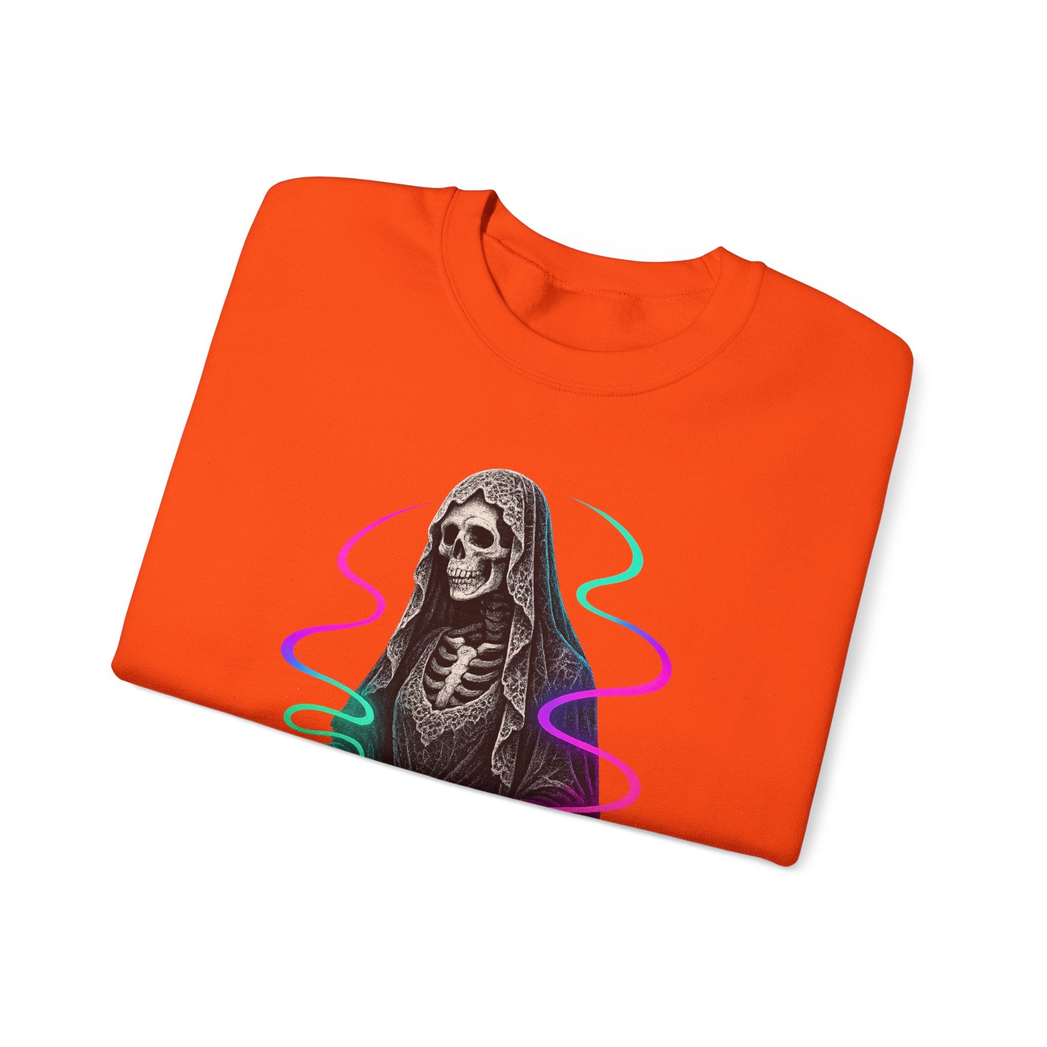 Neon Lace-Cloaked Skeleton Halloween Sweatshirt
