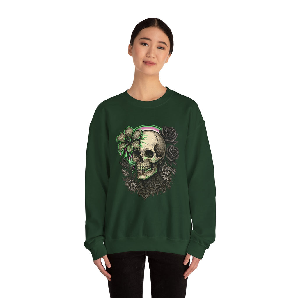 Gothic Skull with Neon Floral Sweatshirt