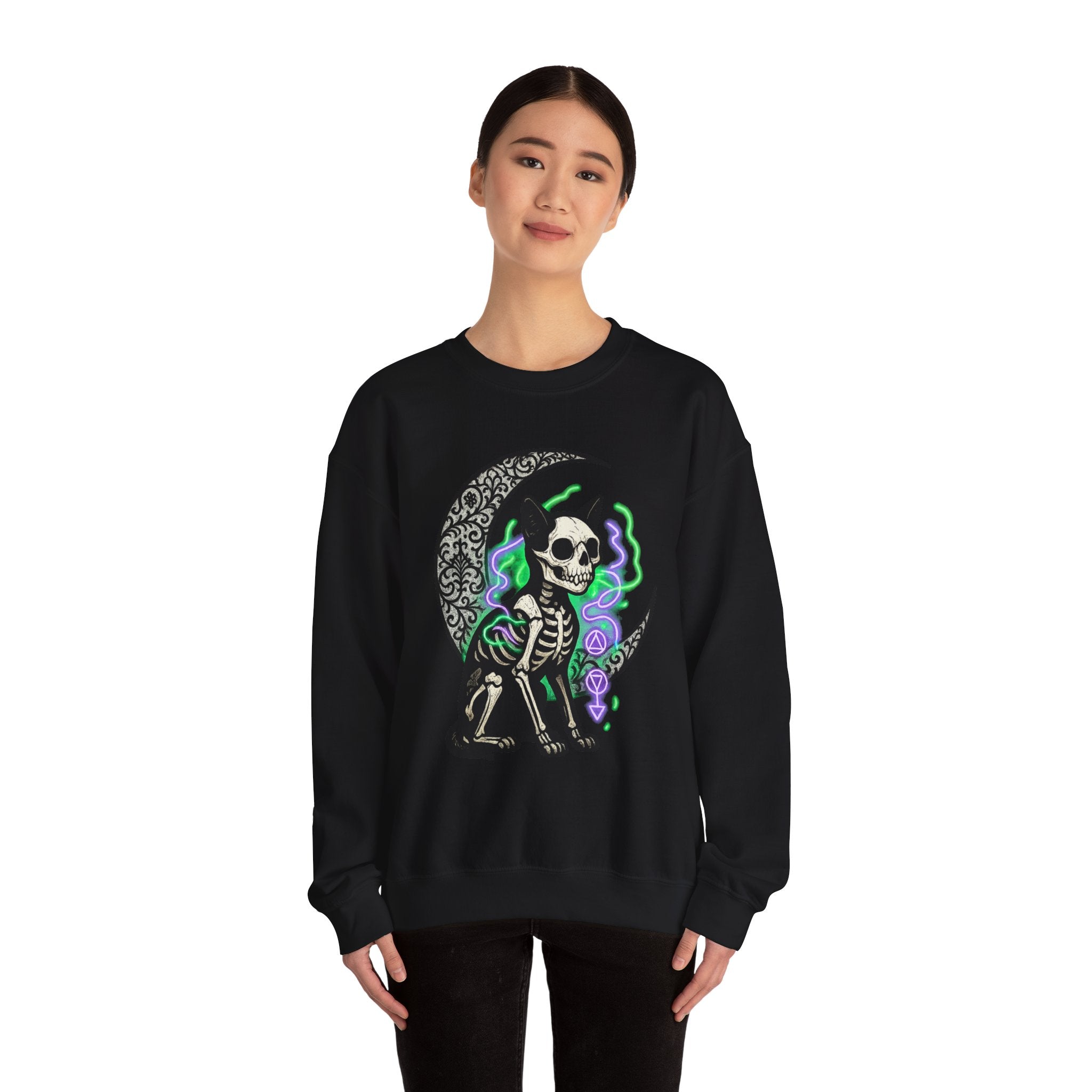 Gothic Cat with Neon Aura Halloween Sweatshirt