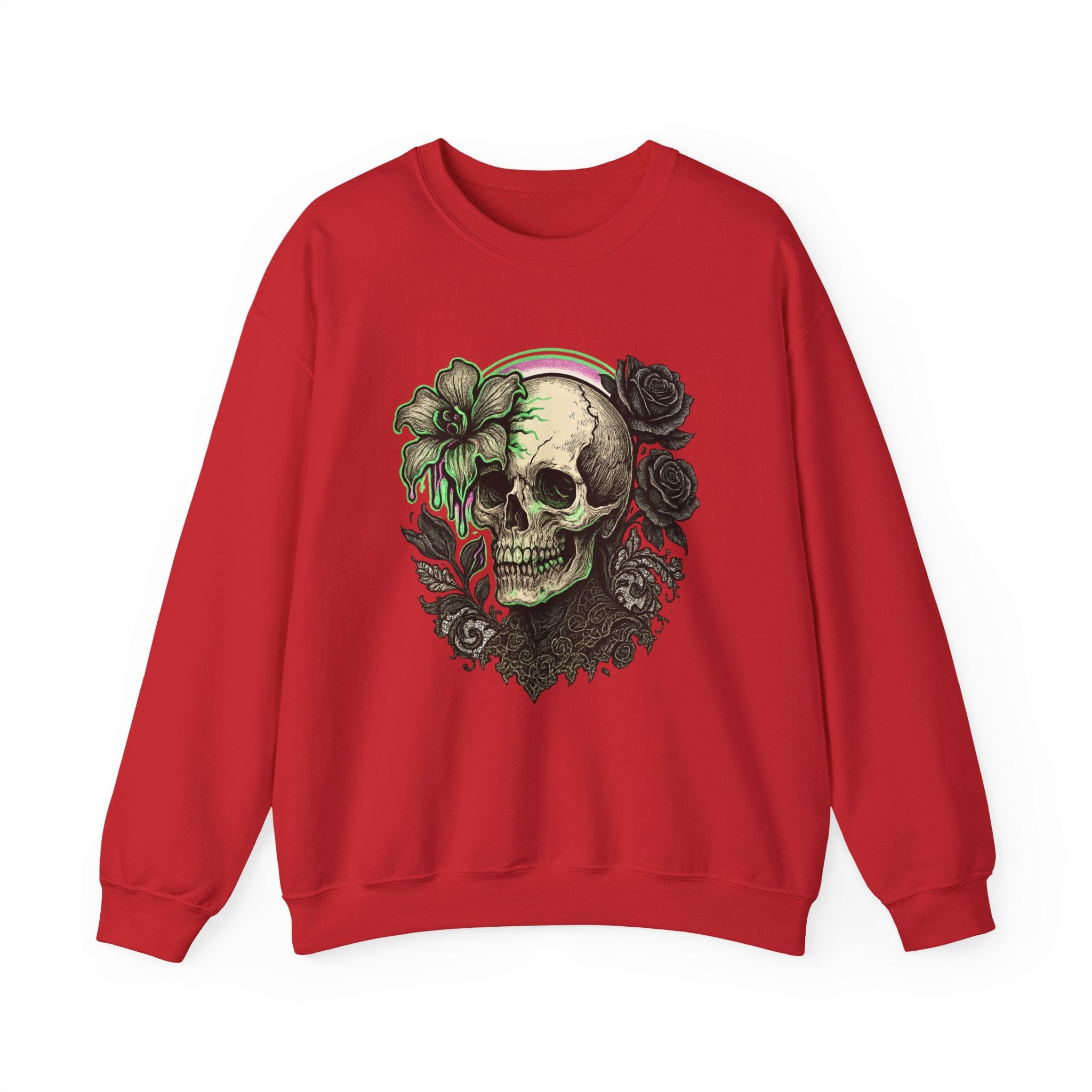 Gothic Skull with Neon Floral Sweatshirt